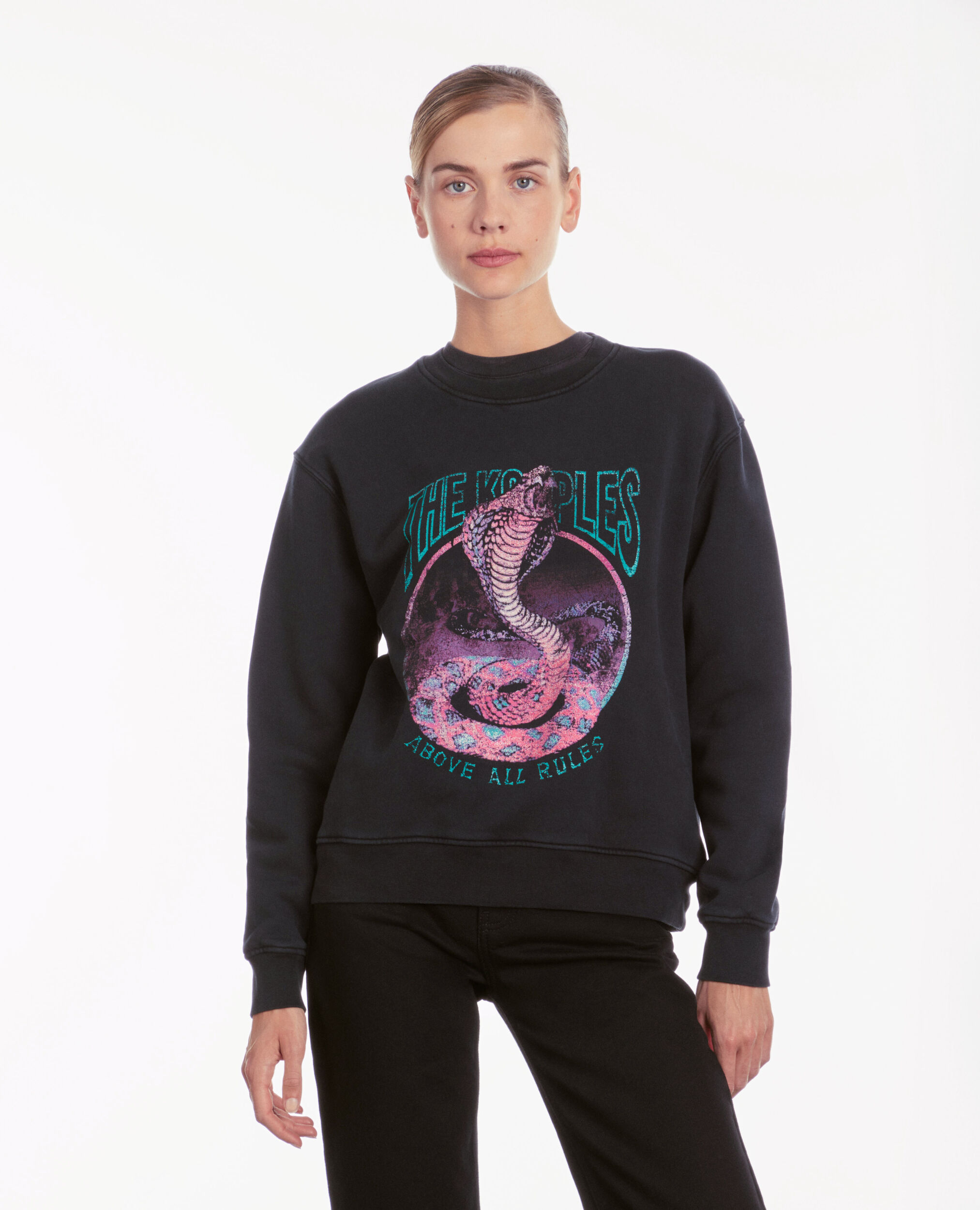 Black sweatshirt with Cobra serigraphy BLACK WASHED