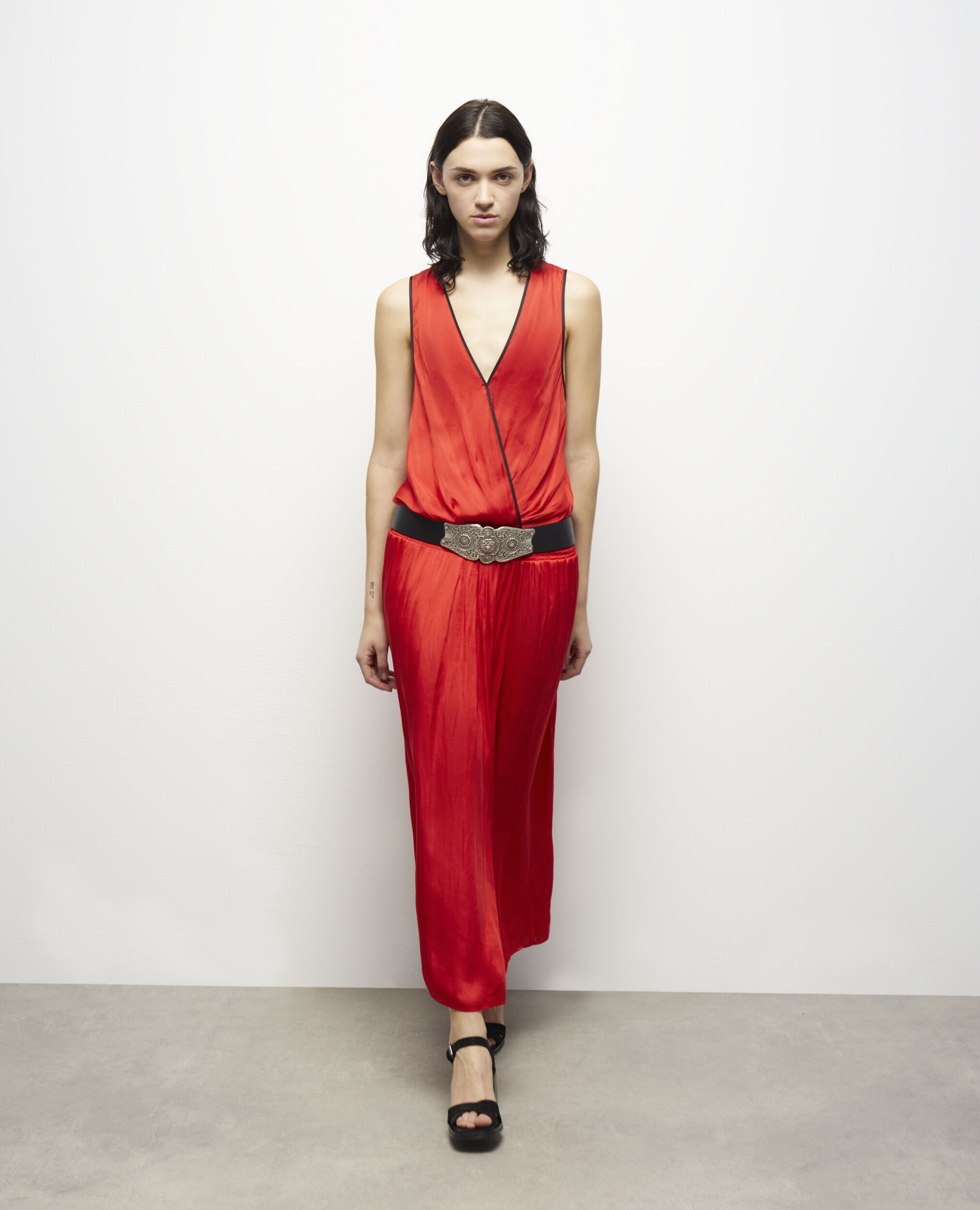 Long red satin dress RED