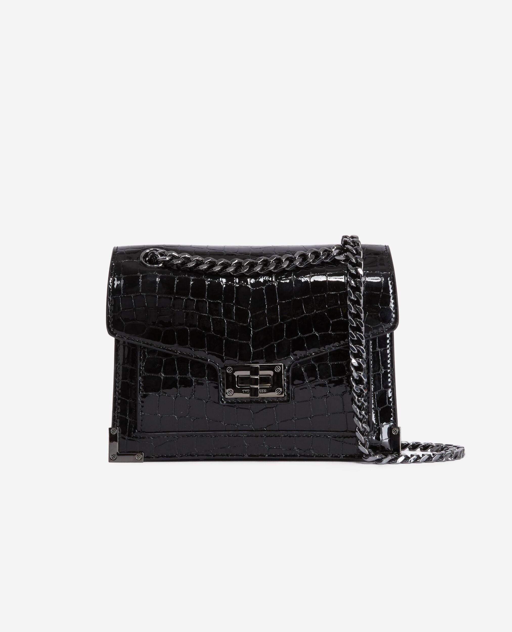Emily chain bag in black crocodile-effect leather BLACK