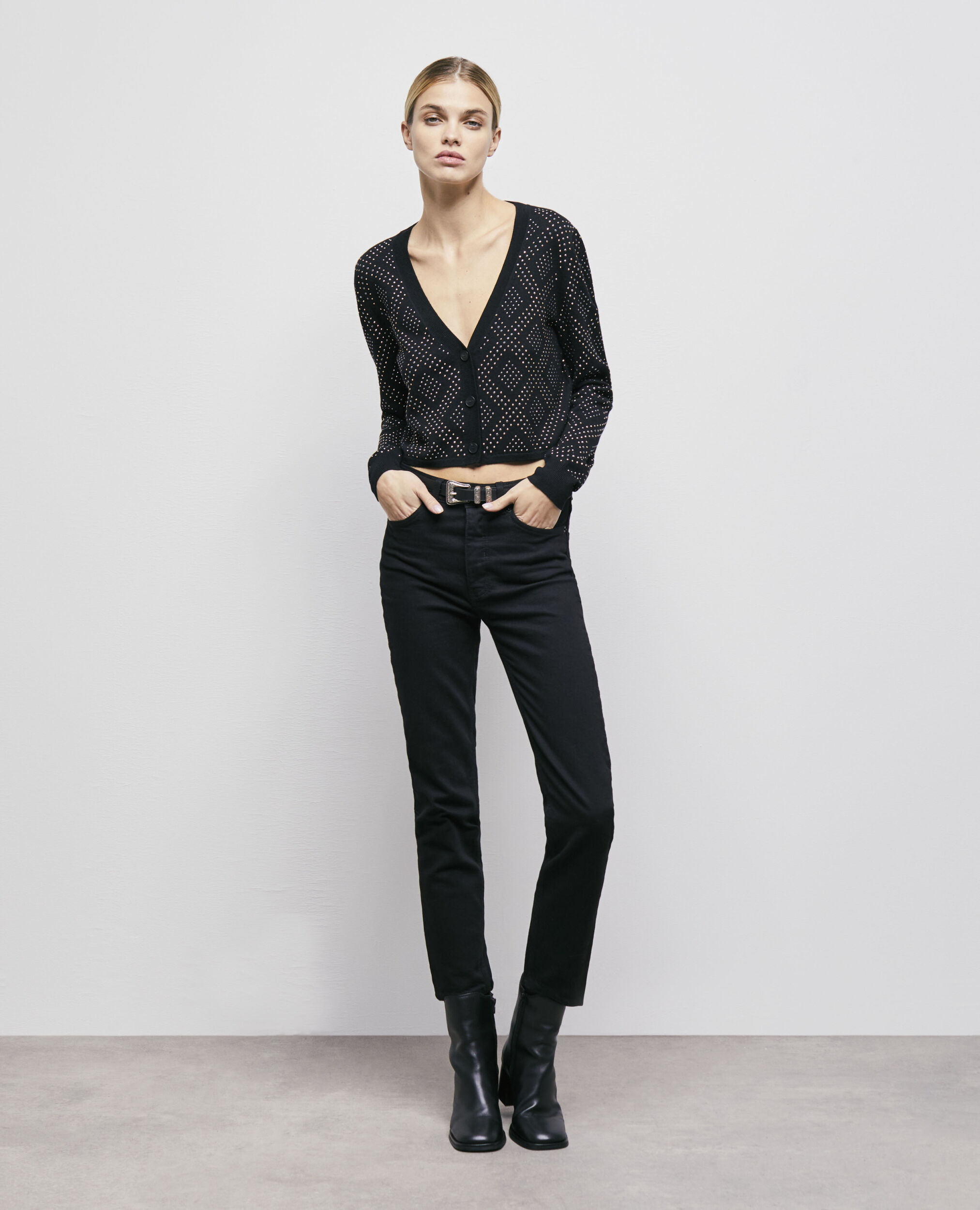 Black cardigan with rhinestones BLACK