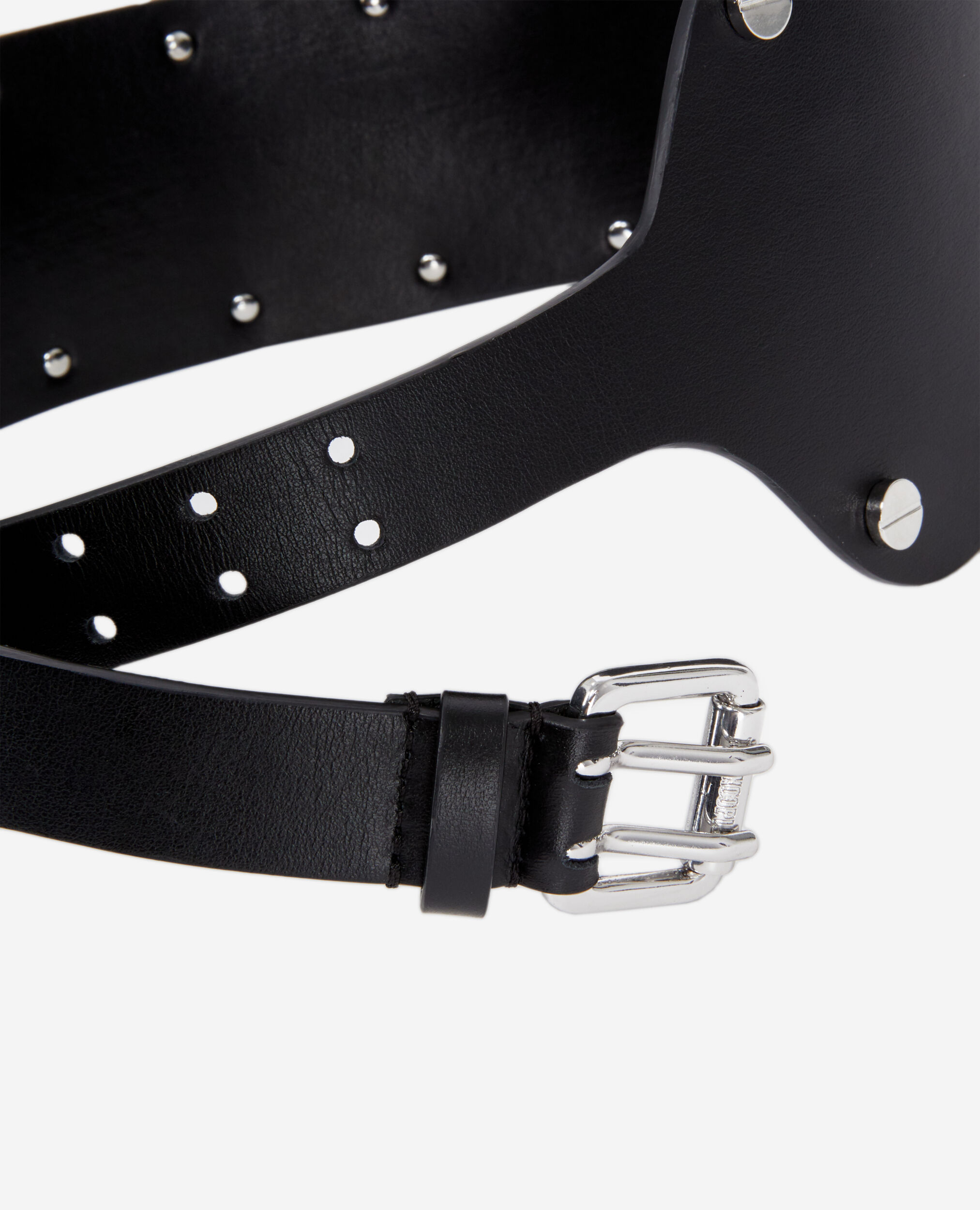 Wide black leather belt with studs BLACK