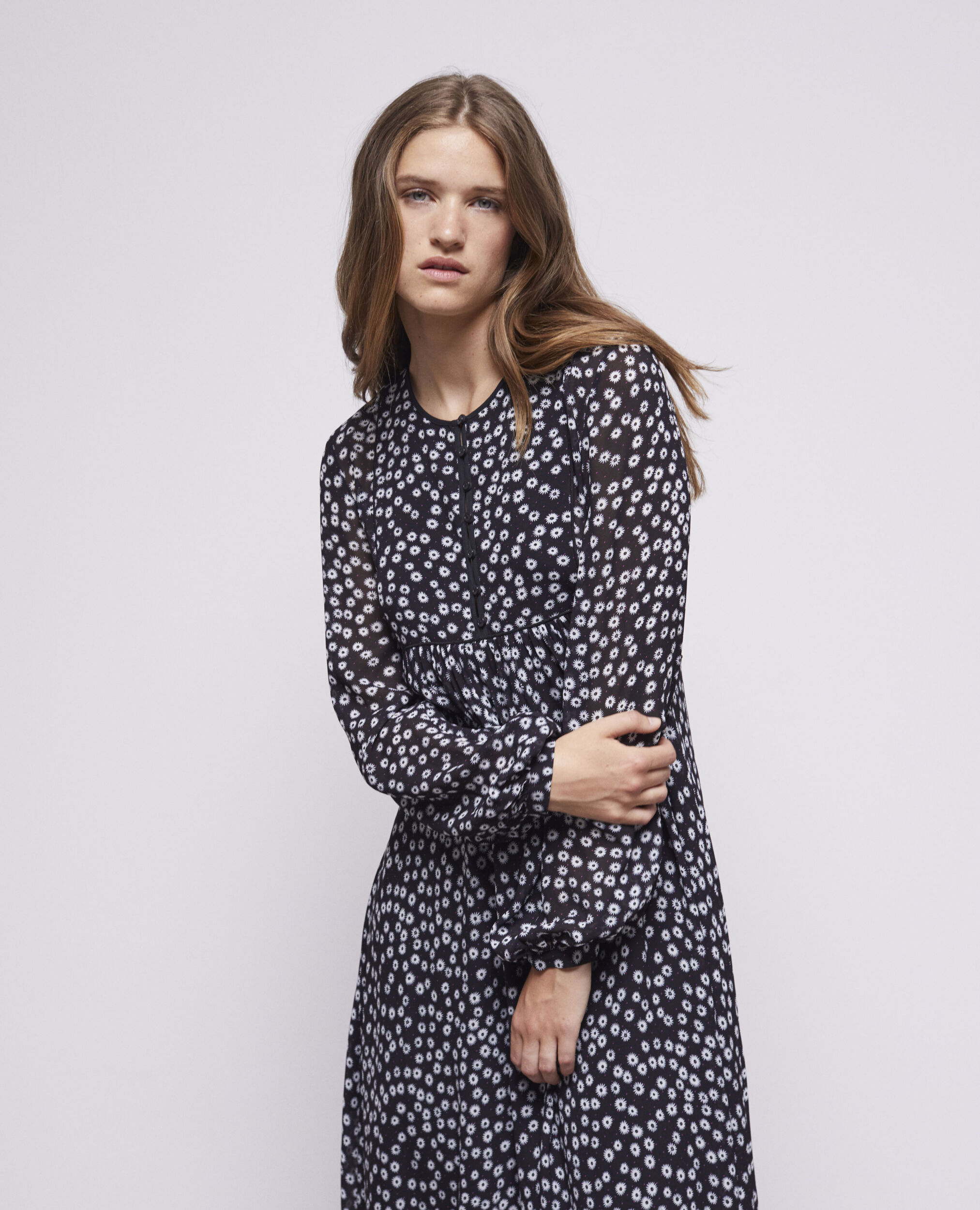 Printed long dress BLACK WHITE
