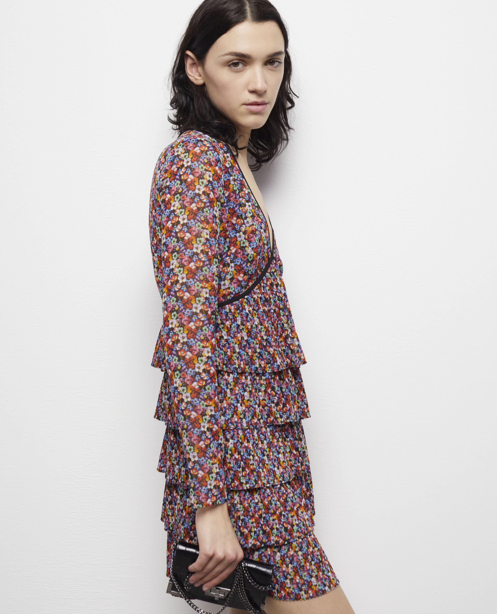 Short multicolor pleated dress MULTICOLOR