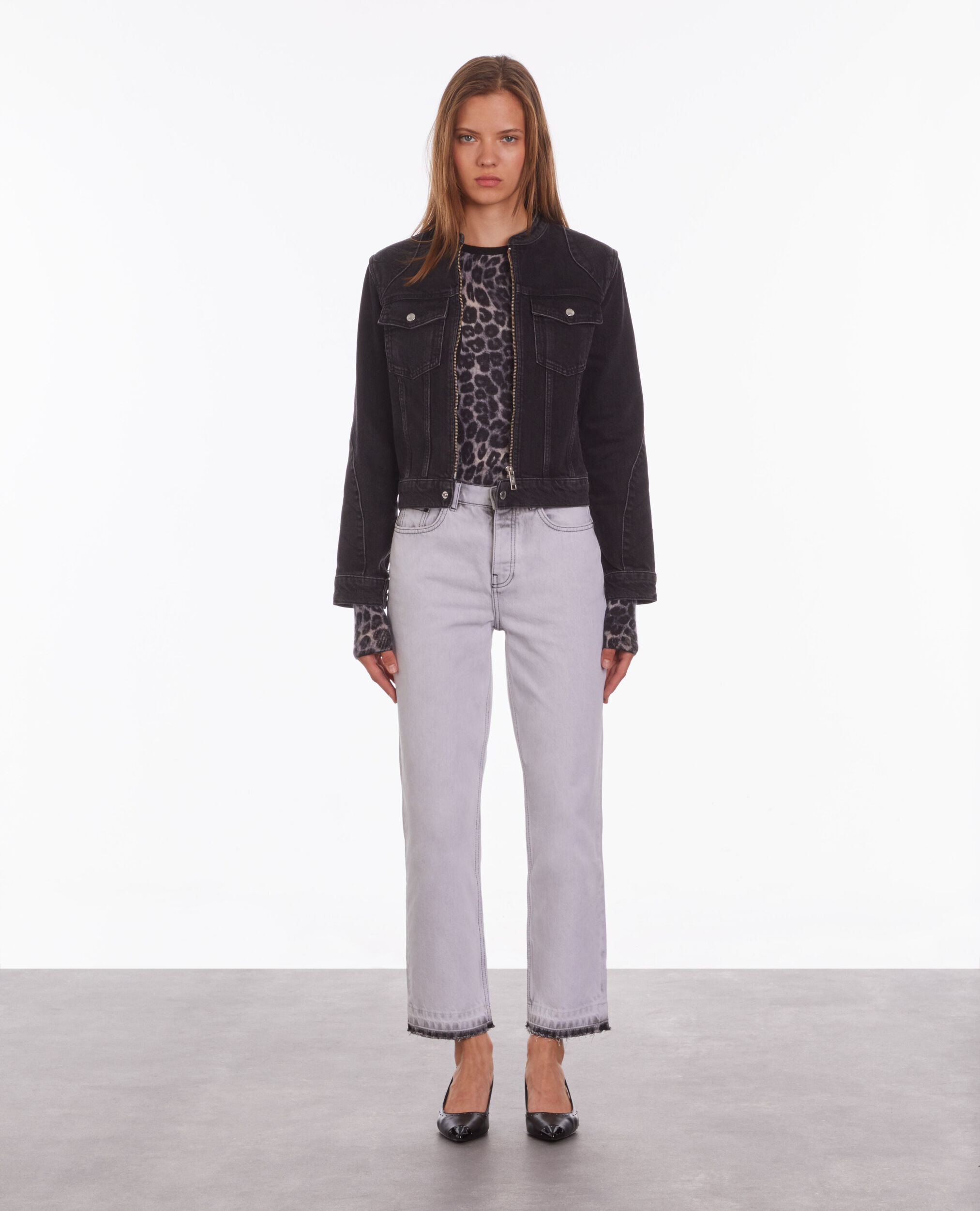 Black denim biker jacket BLACK WASHED
