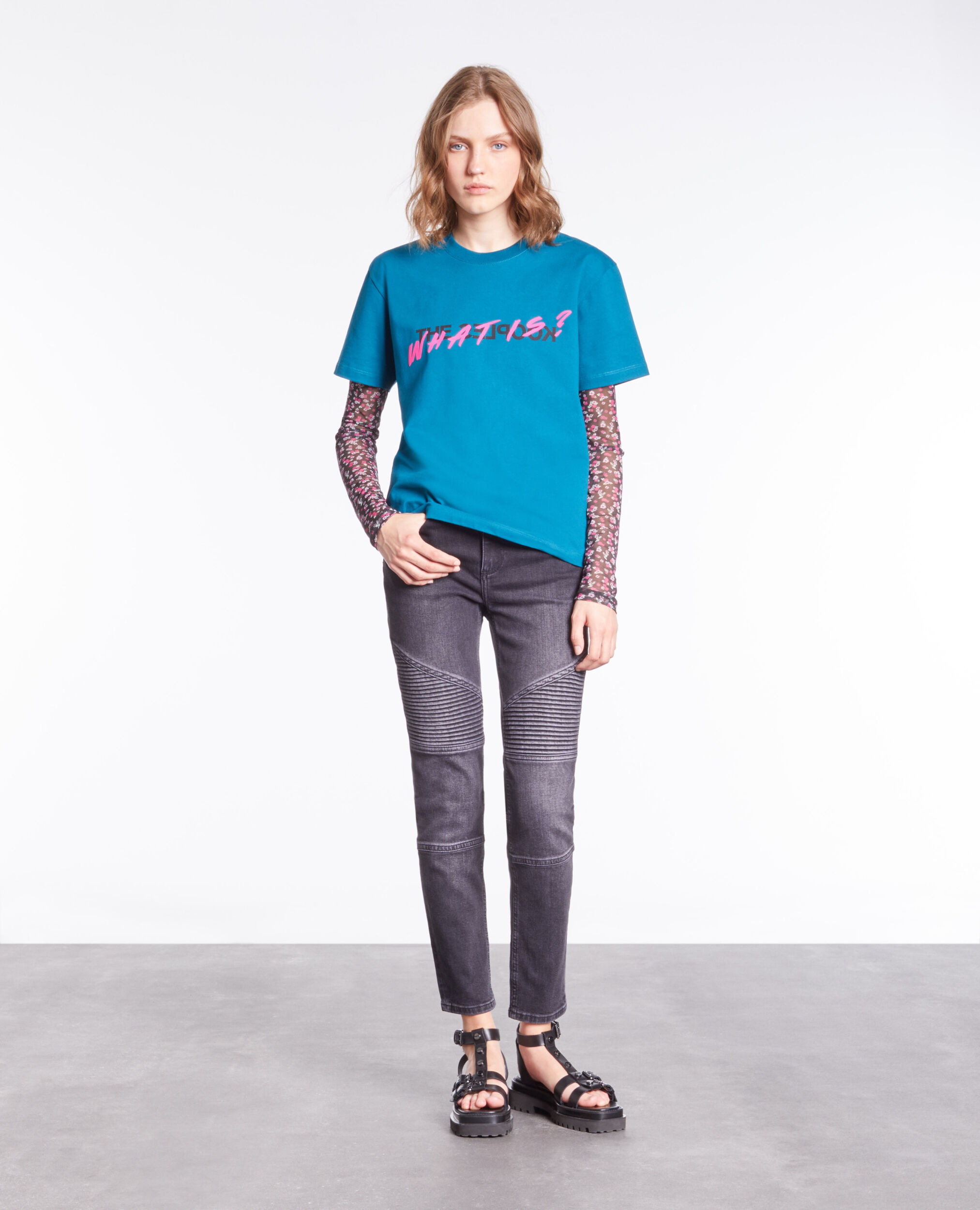 Black slim biker jeans BLACK WASHED