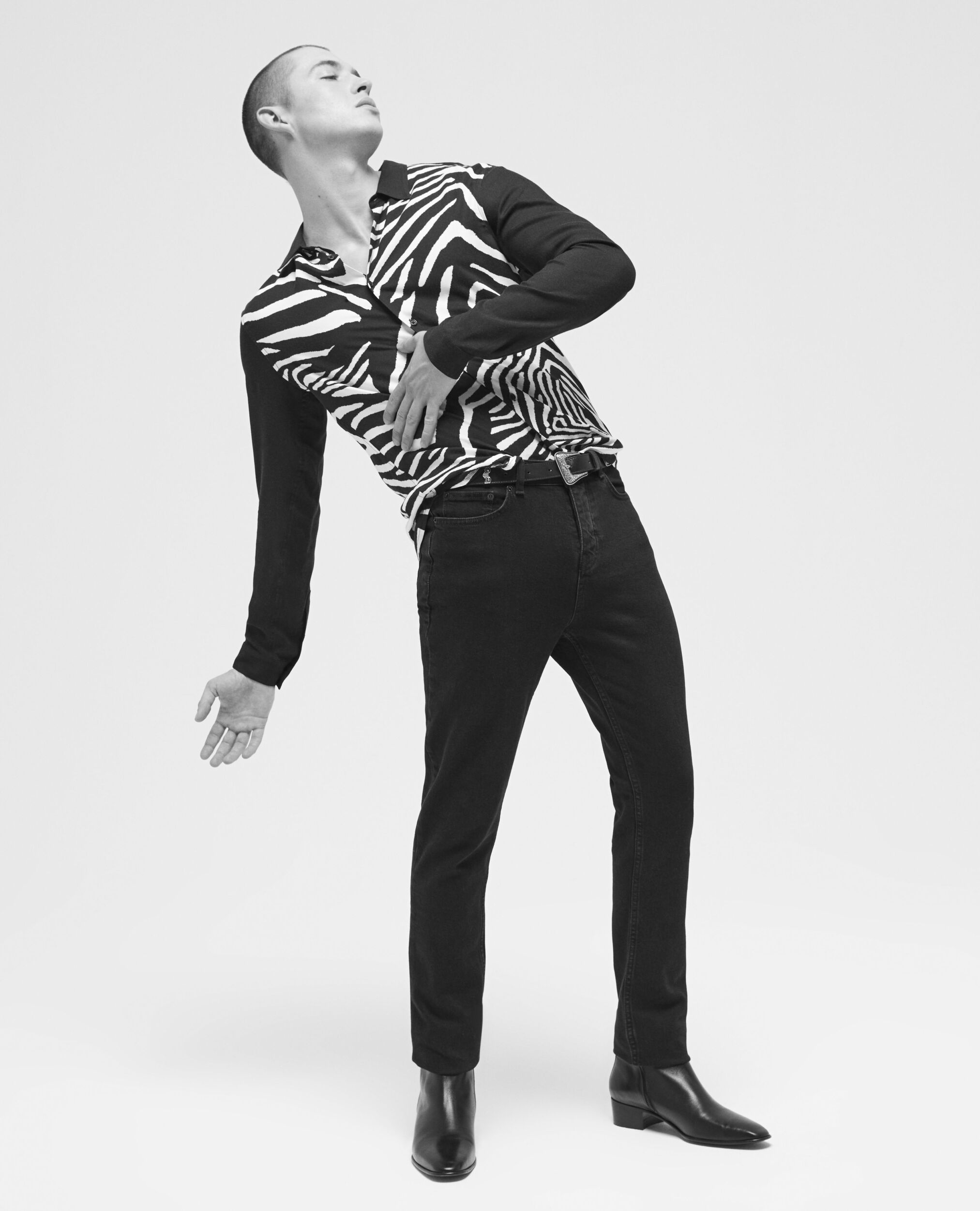 Printed classic-collar shirt BLACK WHITE