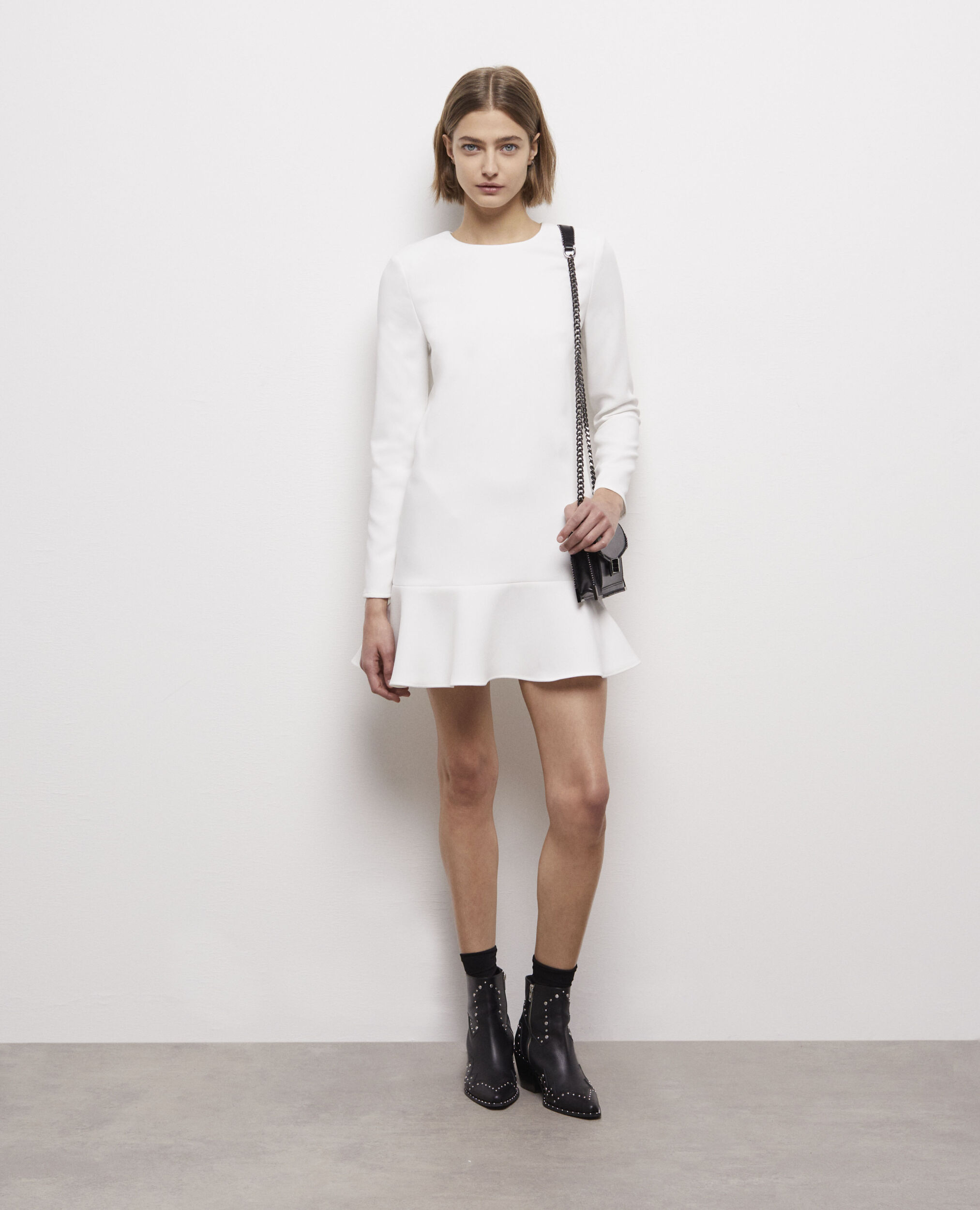 Short white dress with ruffles WHITE