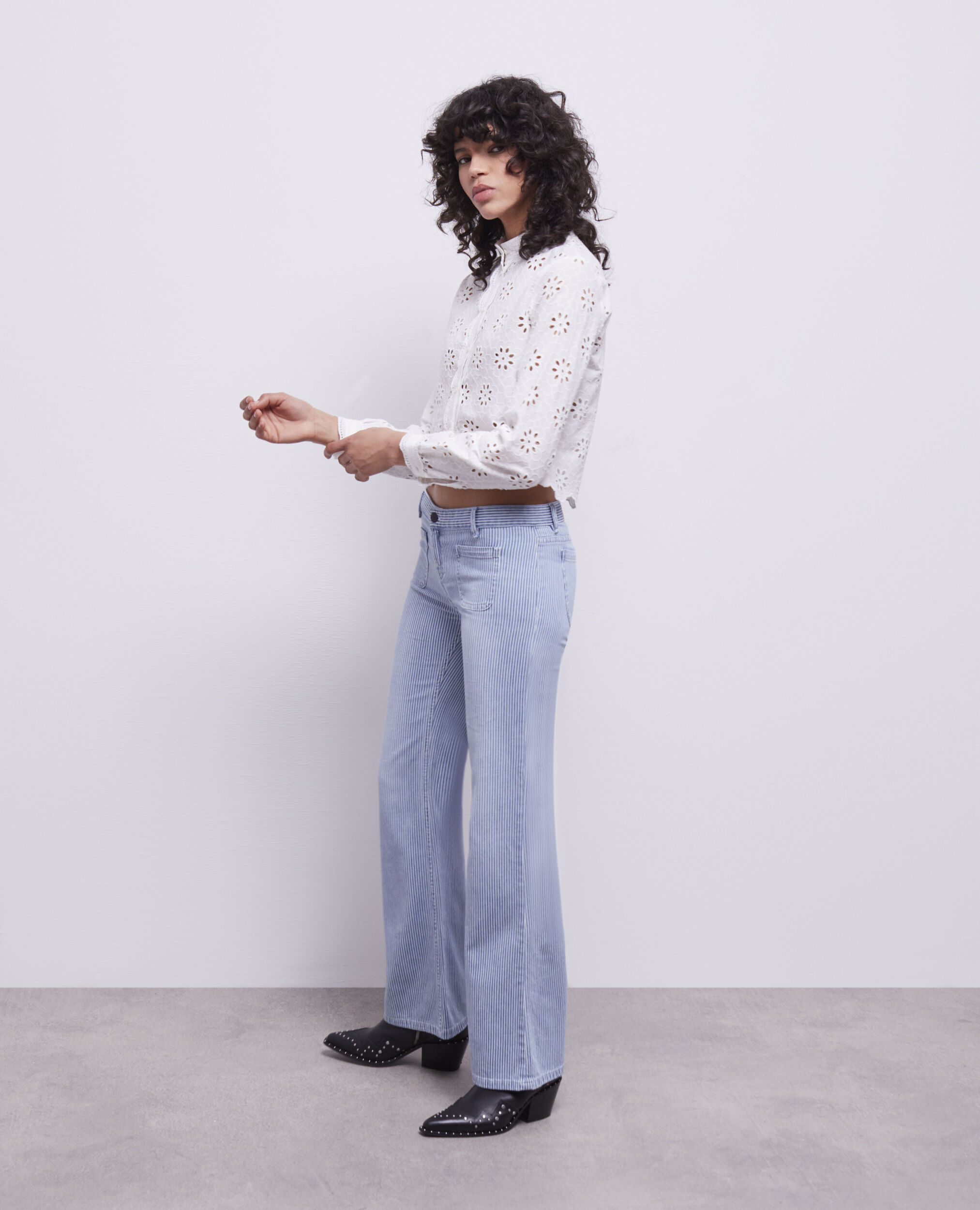 Blue and white striped jeans BLUE DENIM