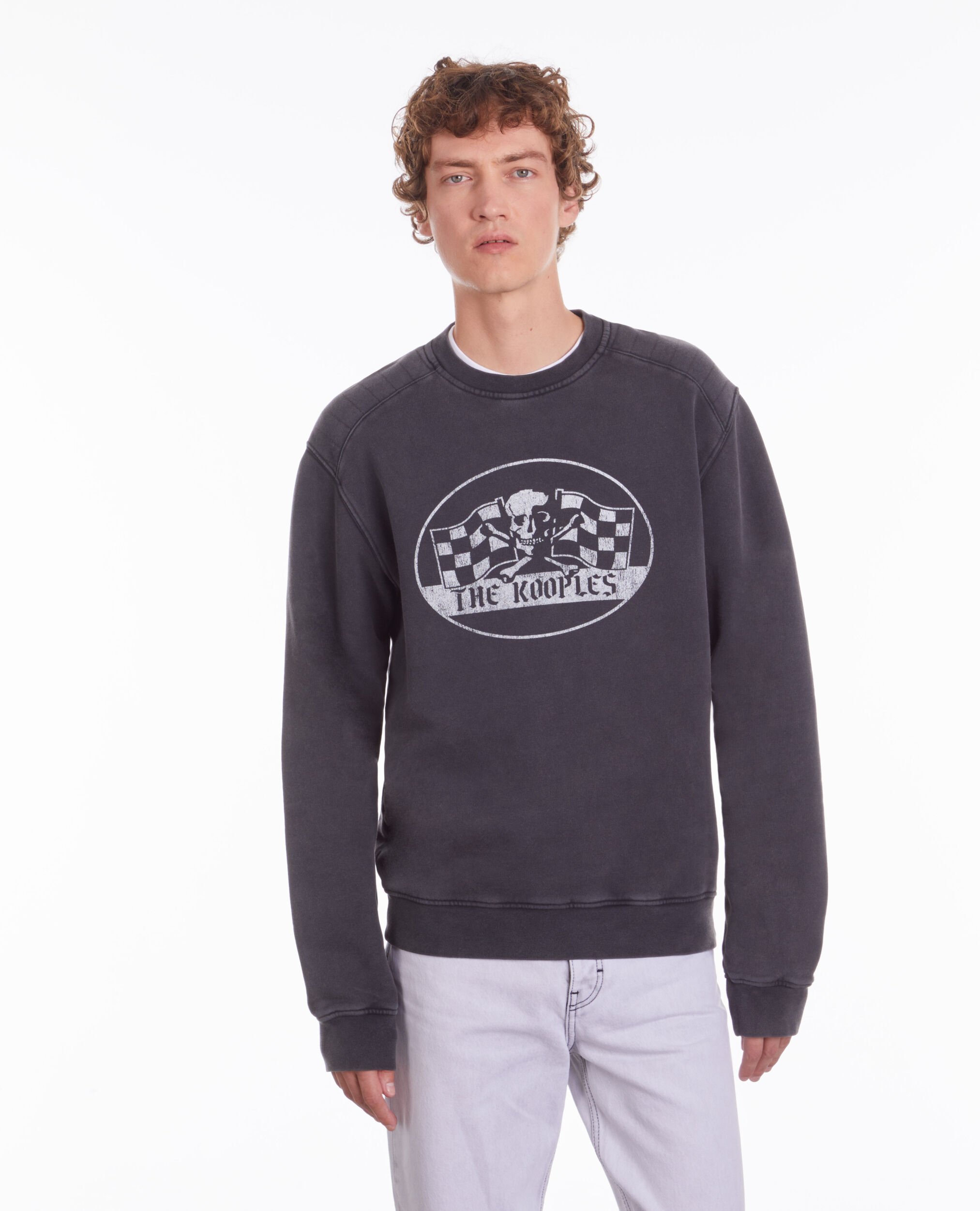Black sweatshirt with Racing skull serigraphy BLACK WASHED