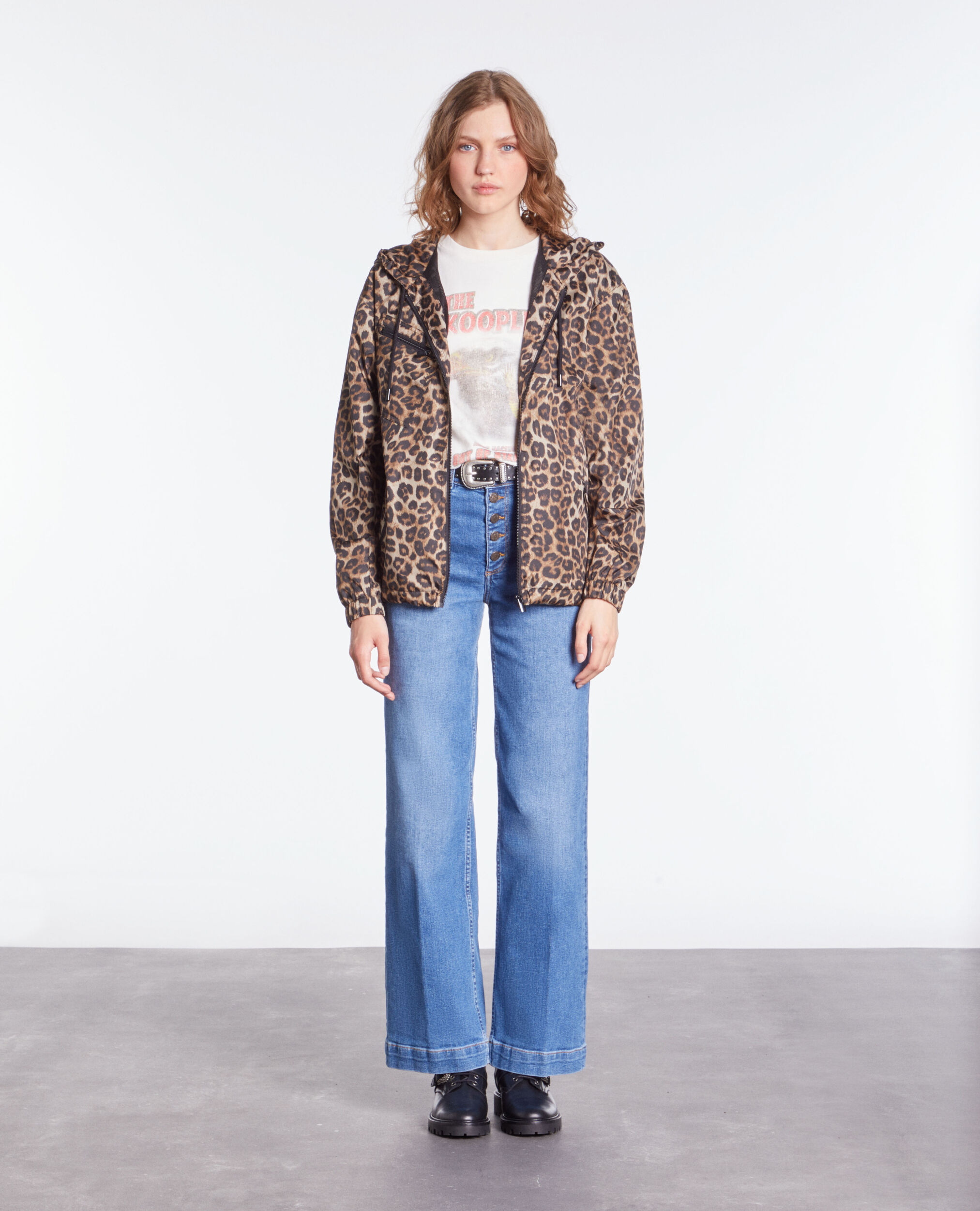 Printed hooded windbreaker jacket LEOPARD