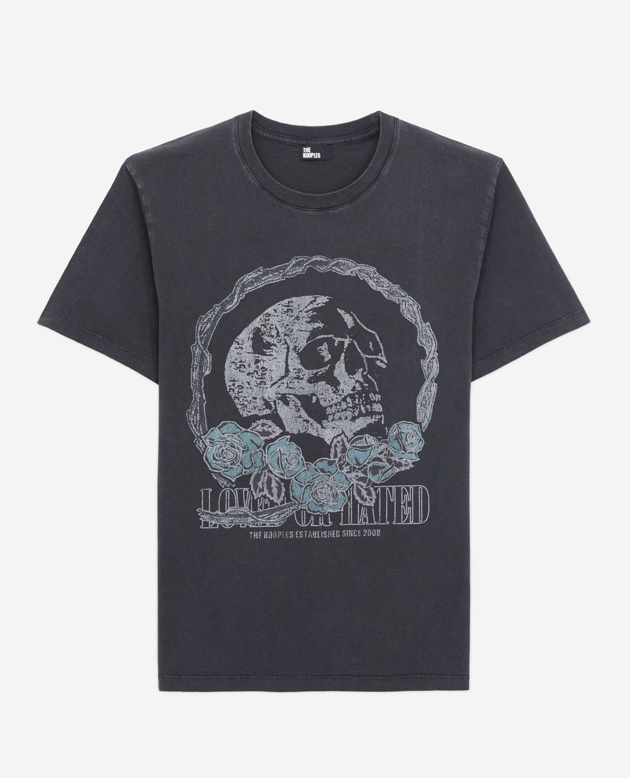 Men's black t-shirt with vintage skull serigraphy BLACK WASHED