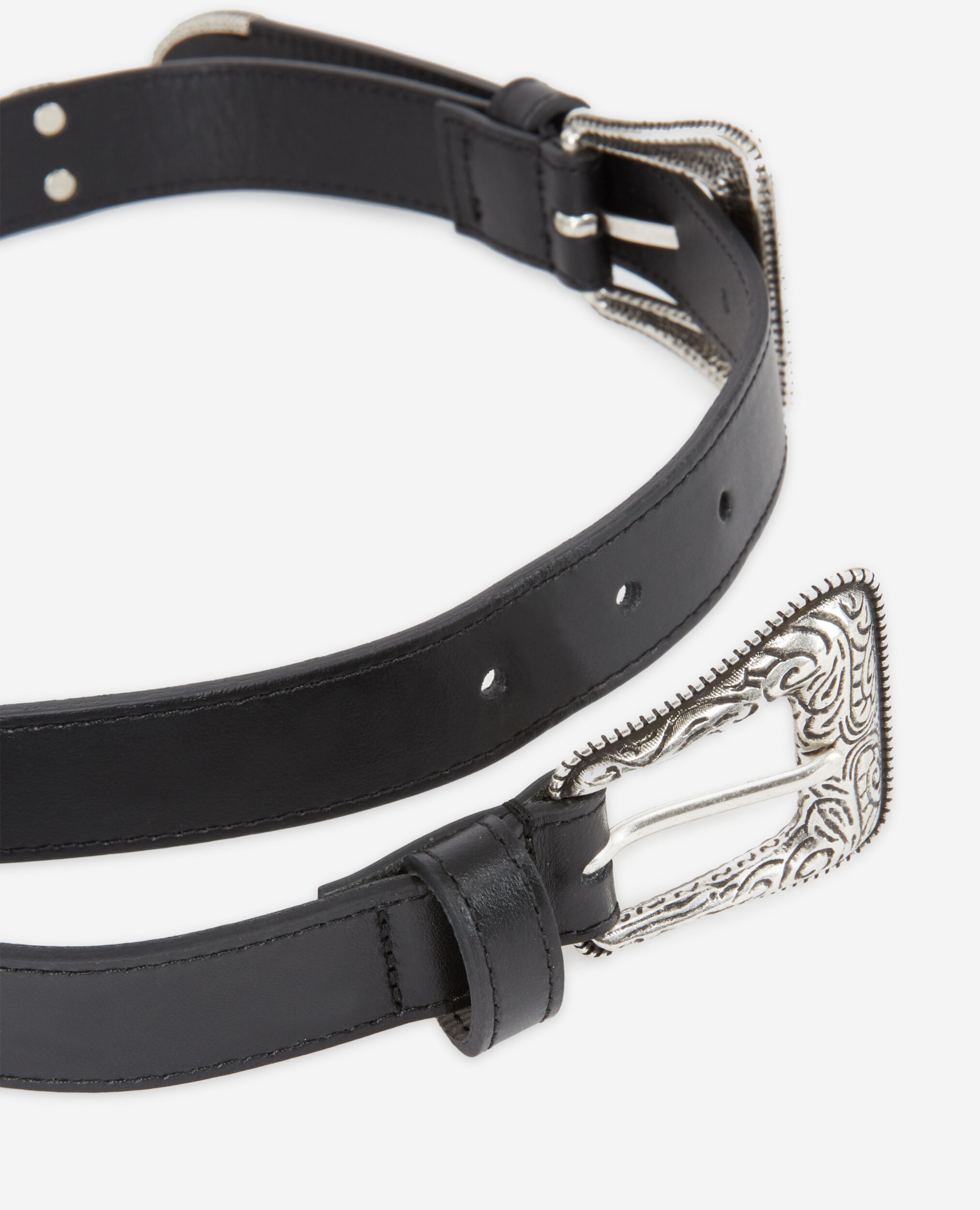 Black double buckle western-style belt BLACK