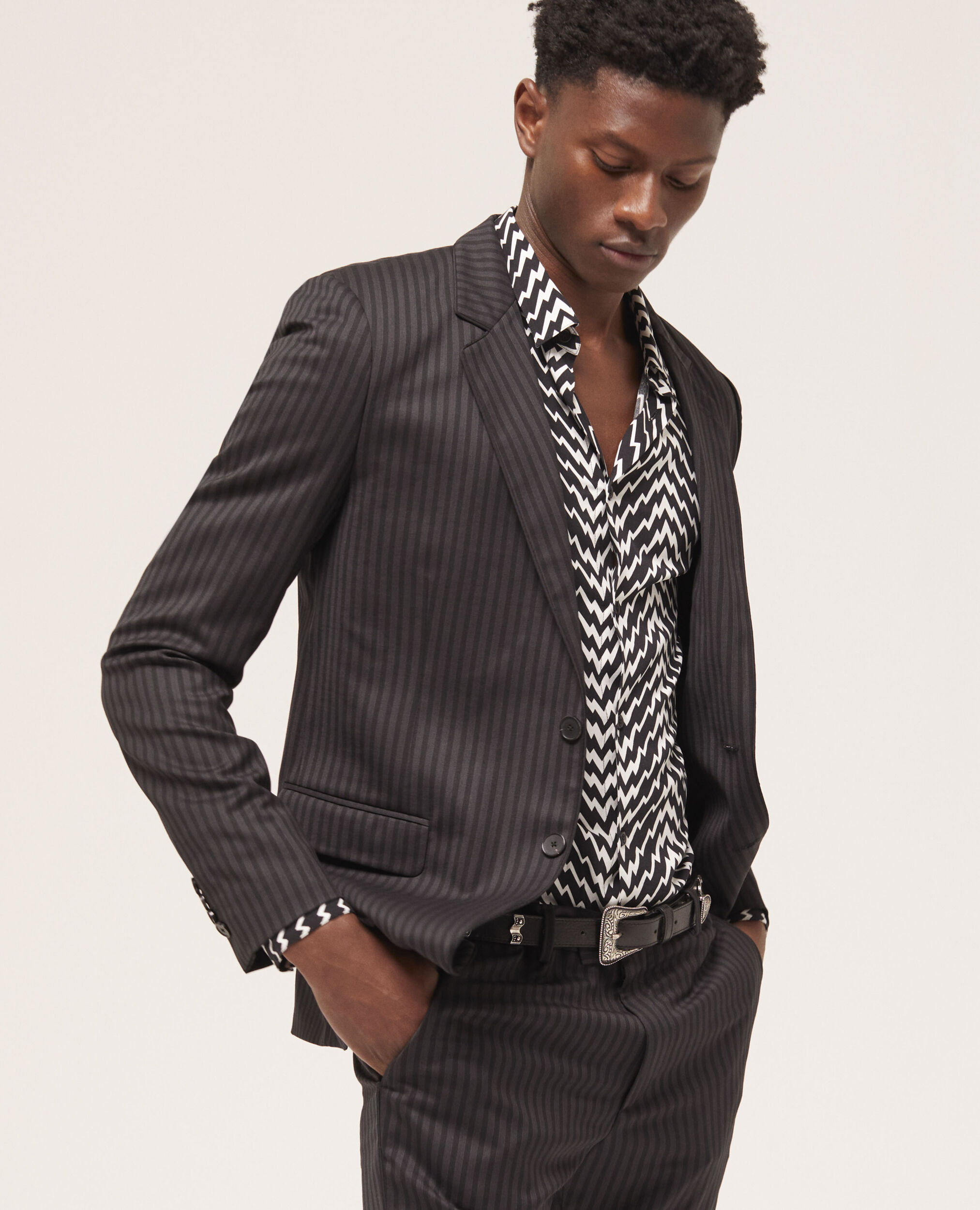 Striped wool suit jacket BLACK GREY