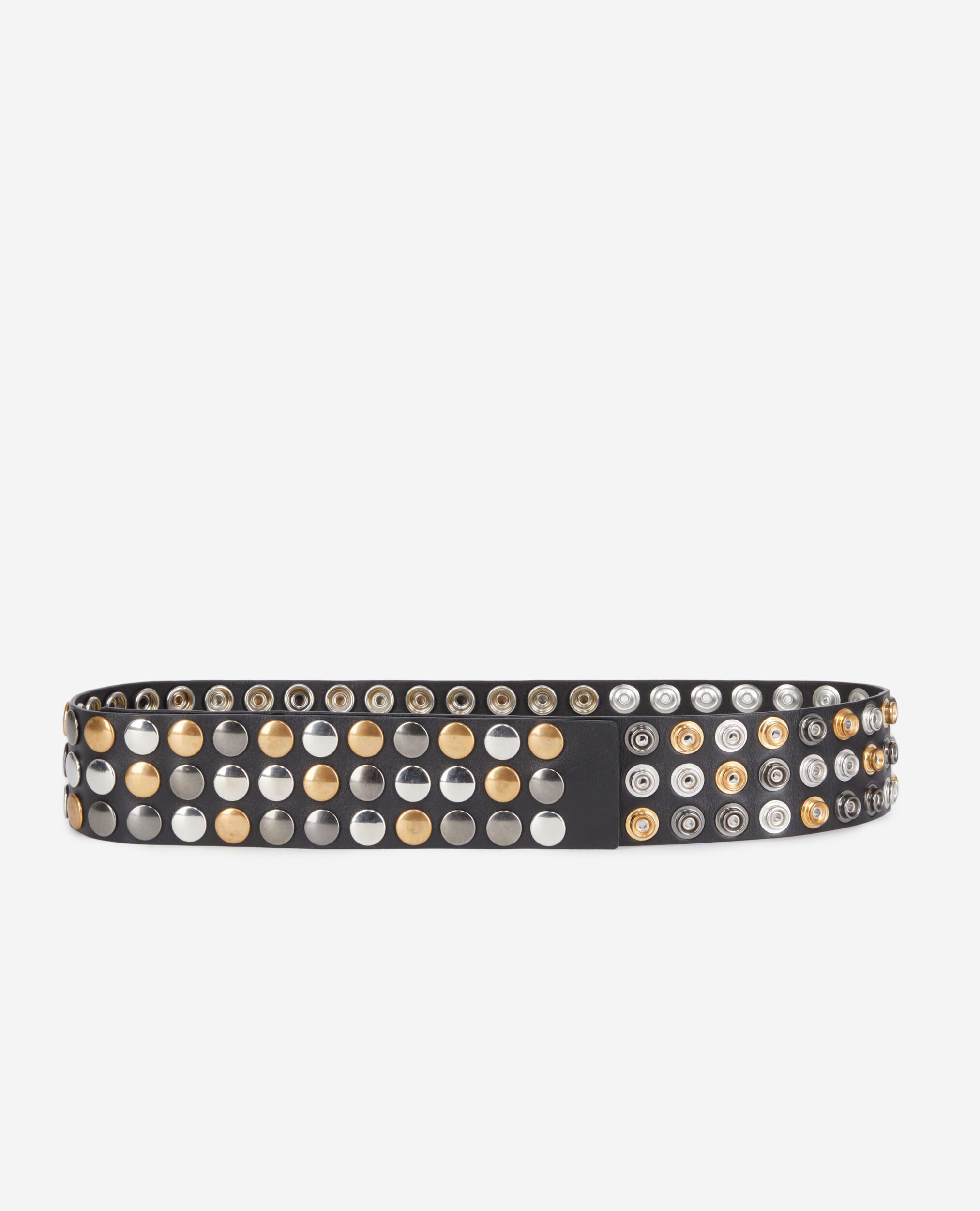 Wide black leather belt with press studs BLACK