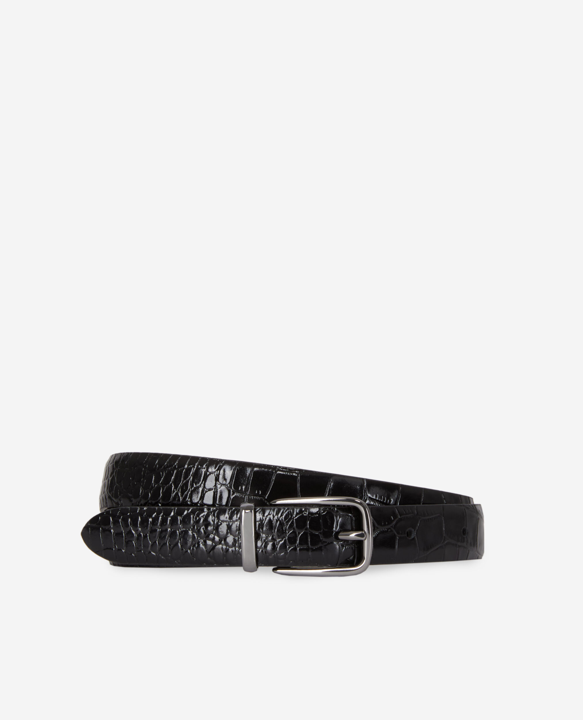 Black crocodile-effect leather belt BLACK