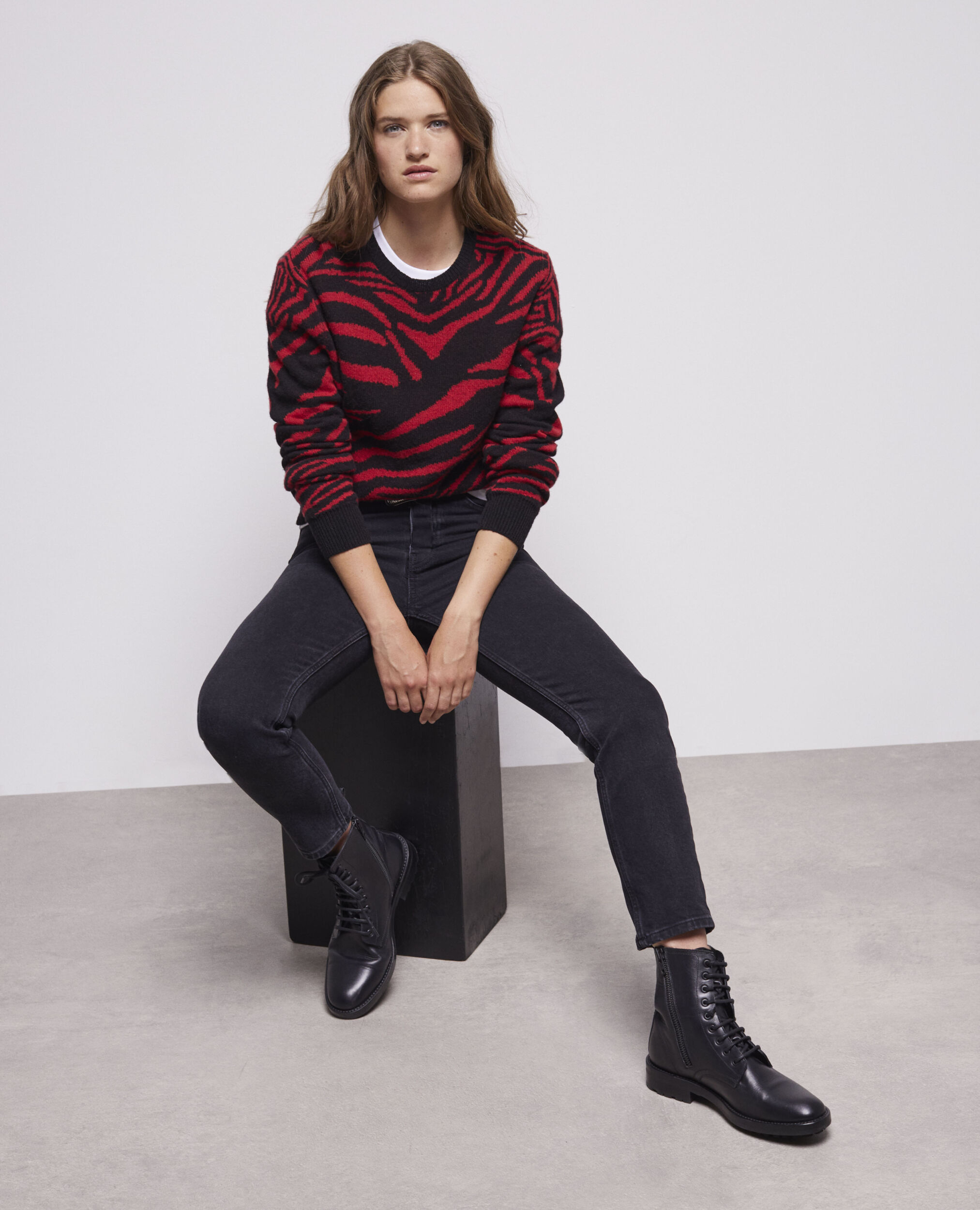 Printed crew neck sweater BLACK - RED