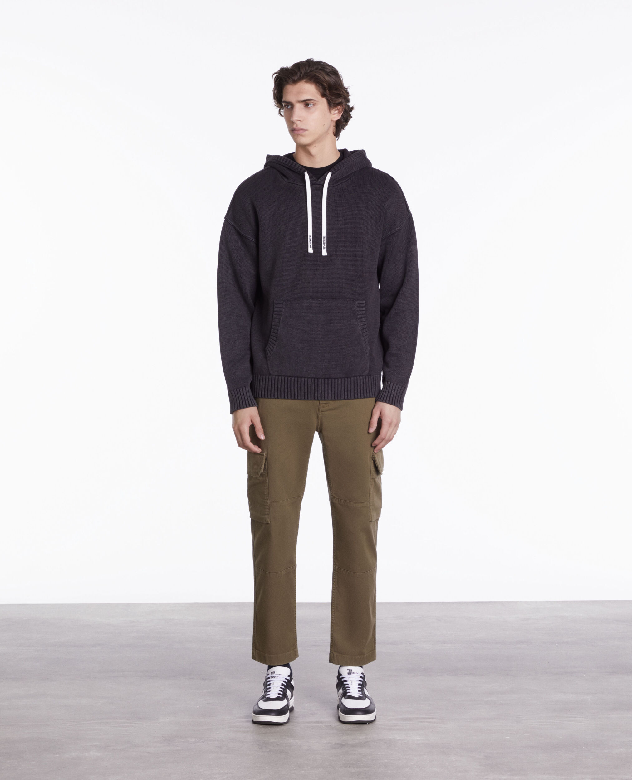 Black cotton and wool hooded sweater BLACK WASHED
