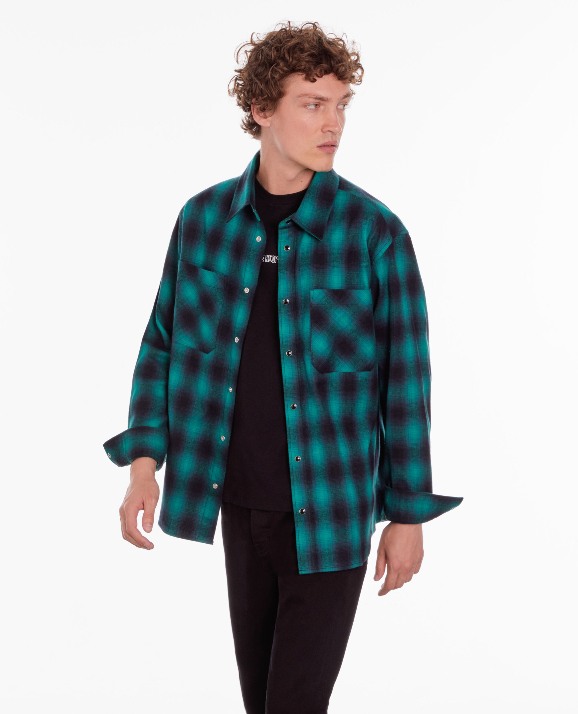Black and green checked overshirt BLACK / GREEN