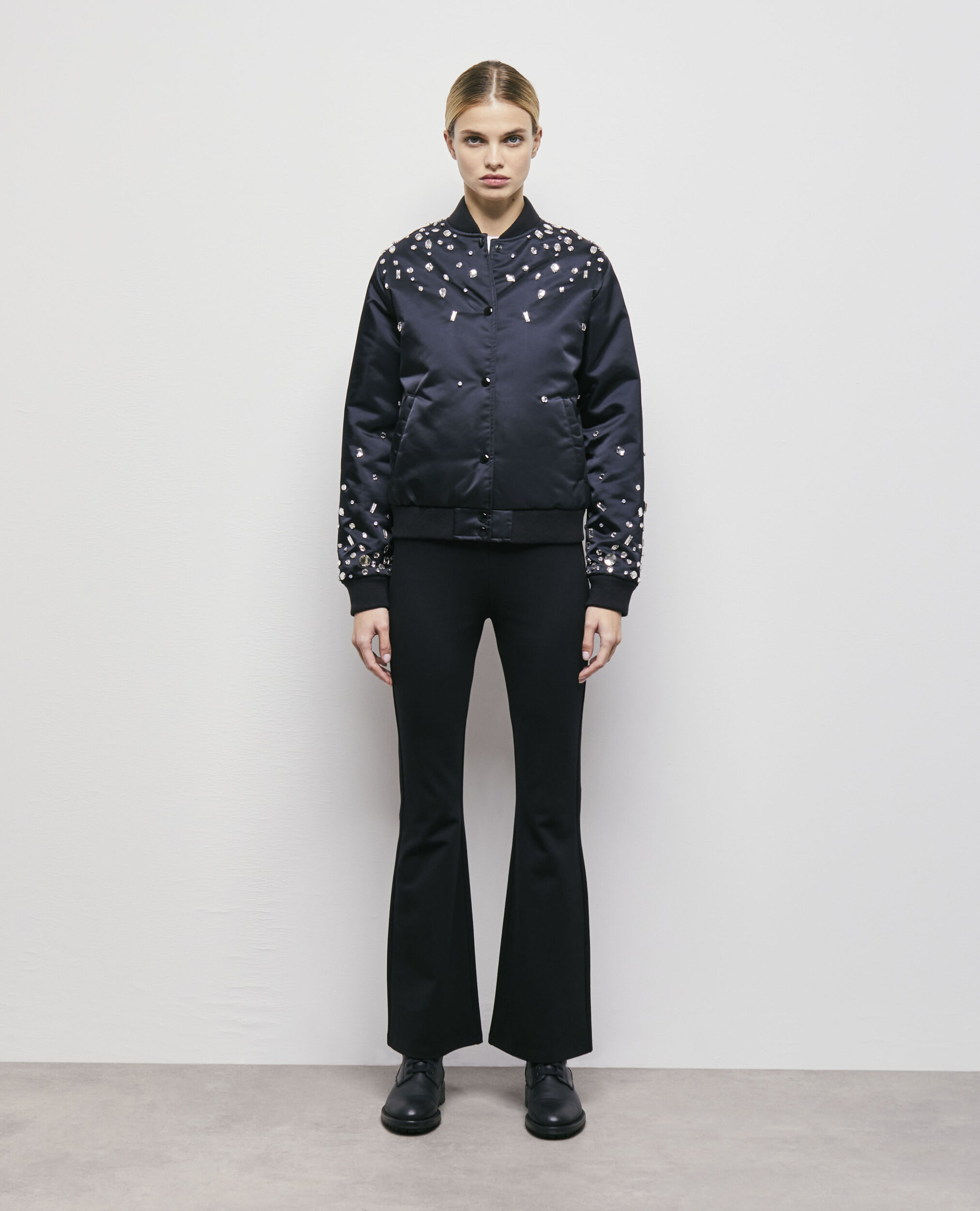 Black bomber jacket with rhinestones BLACK