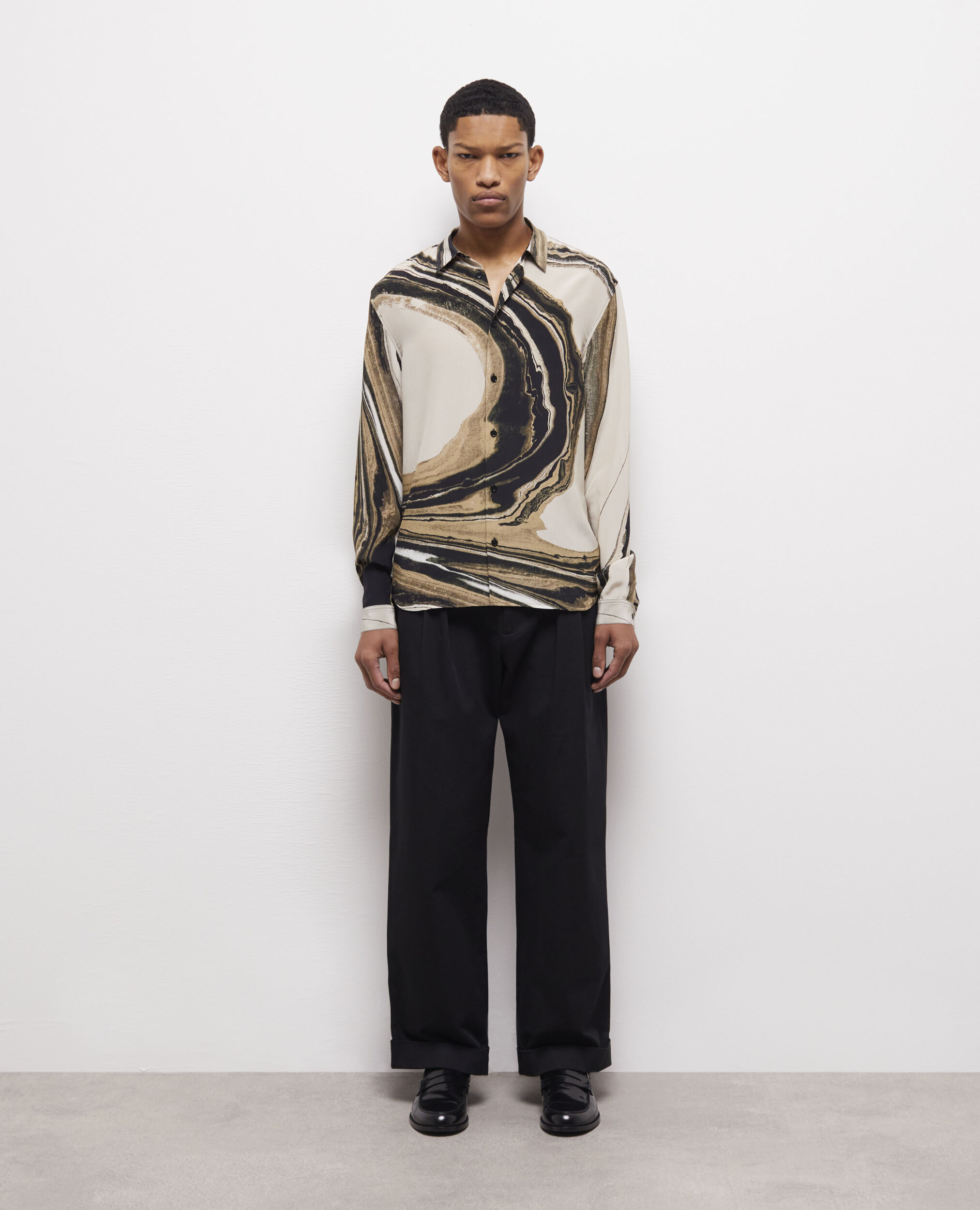 Printed silk shirt BEIGE-BROWN