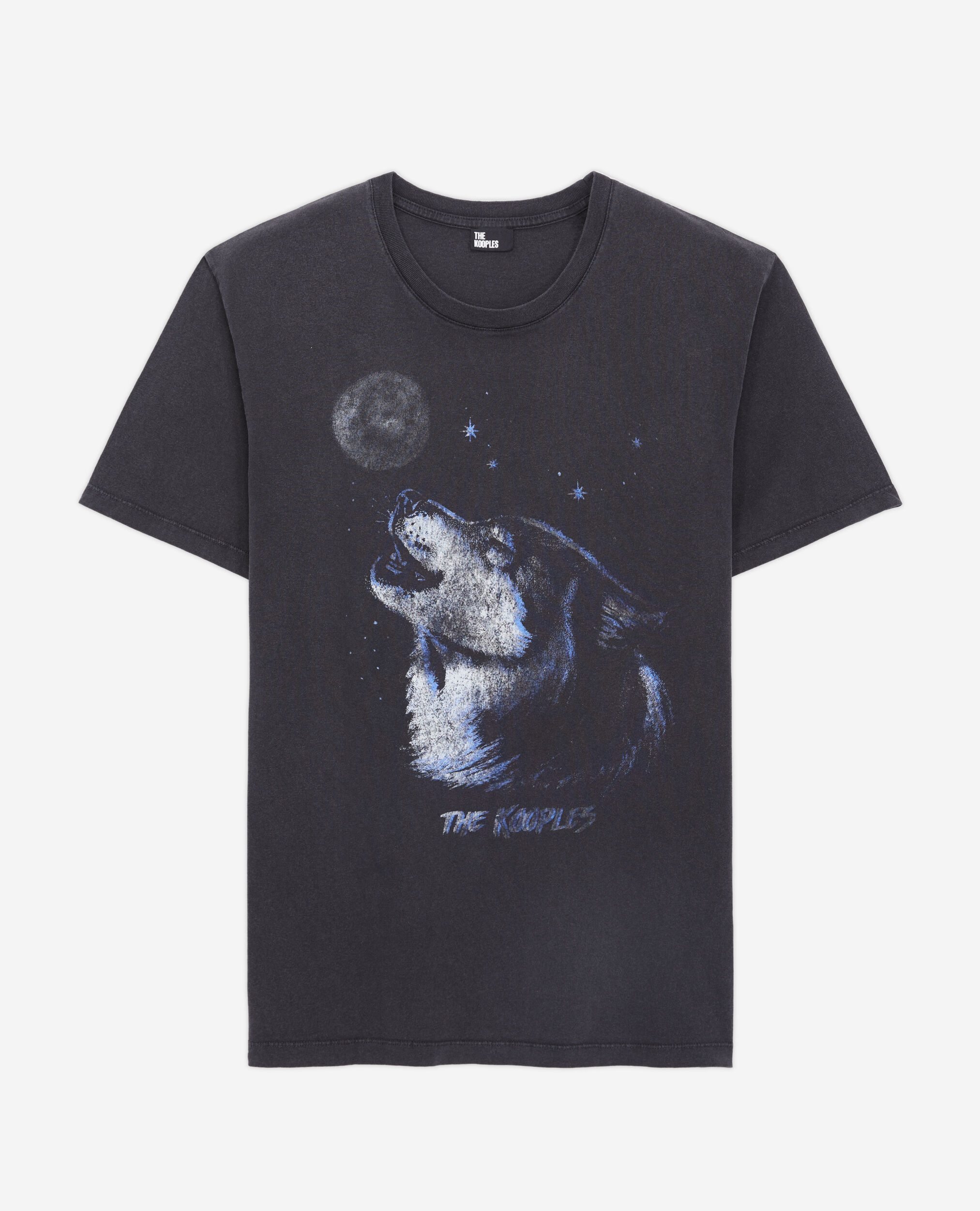 Men's black t-shirt with wolf serigraphy BLACK WASHED