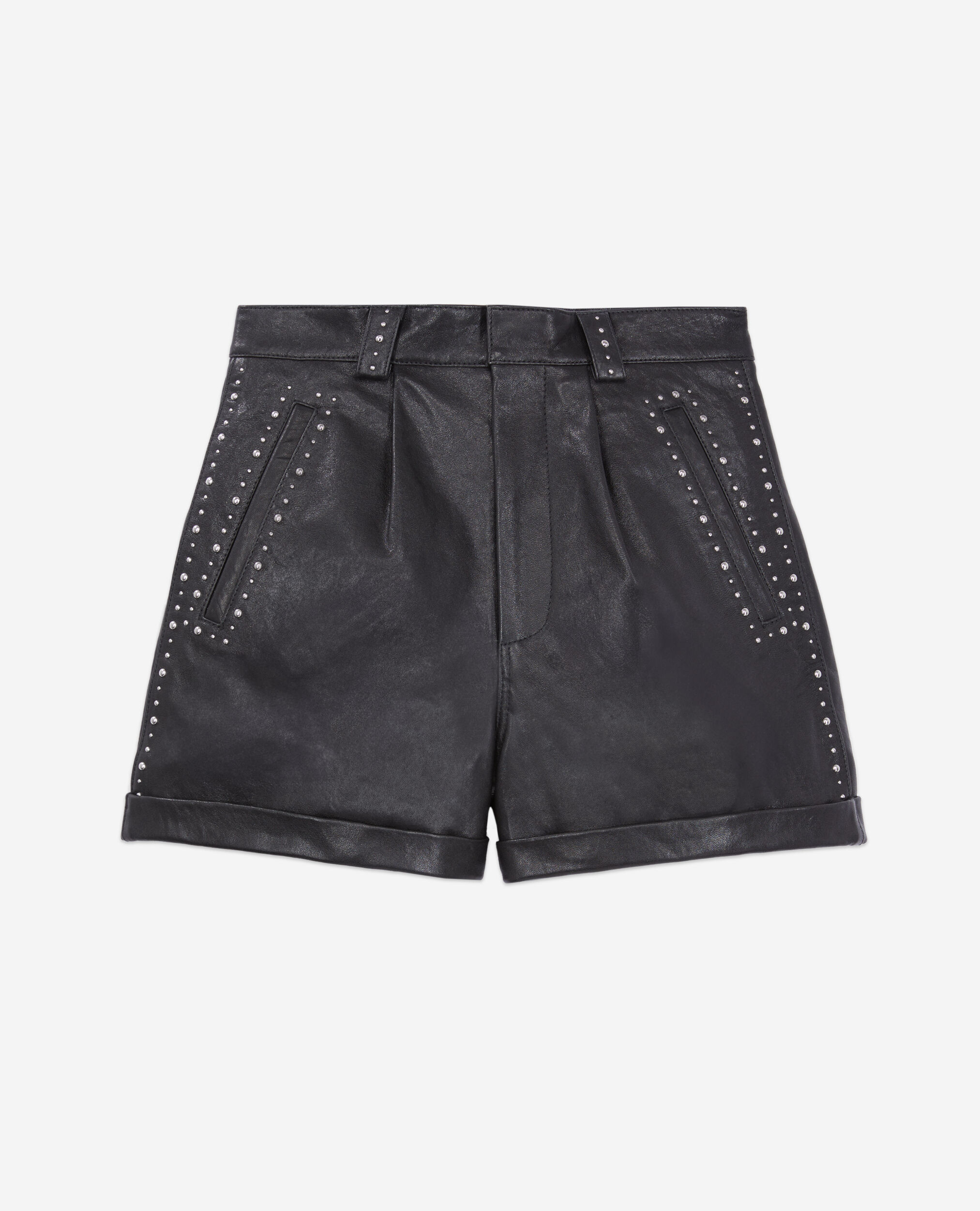 Leather shorts with studs BLACK