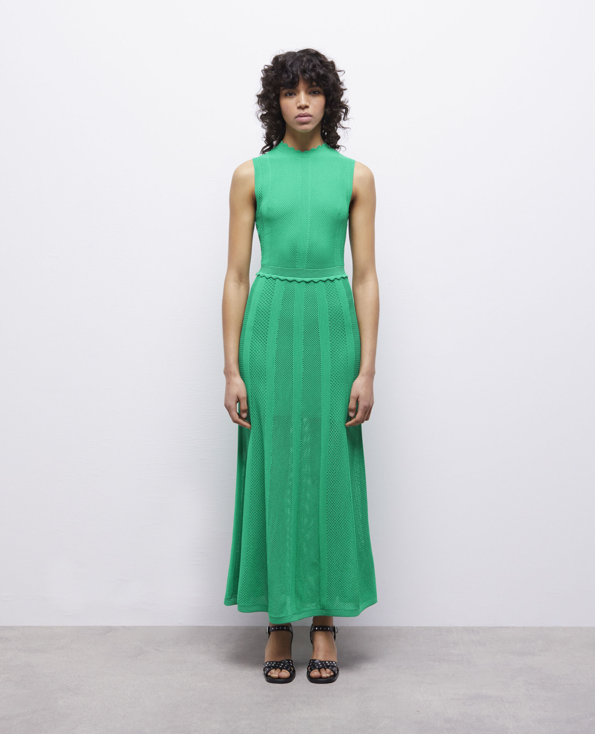Long green dress in openwork mesh GREEN