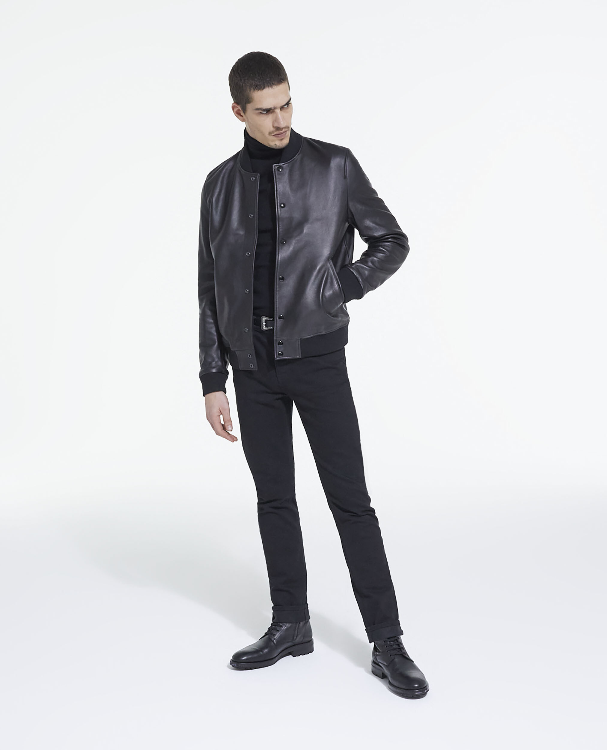 Leather jacket with leopard print lining BLACK