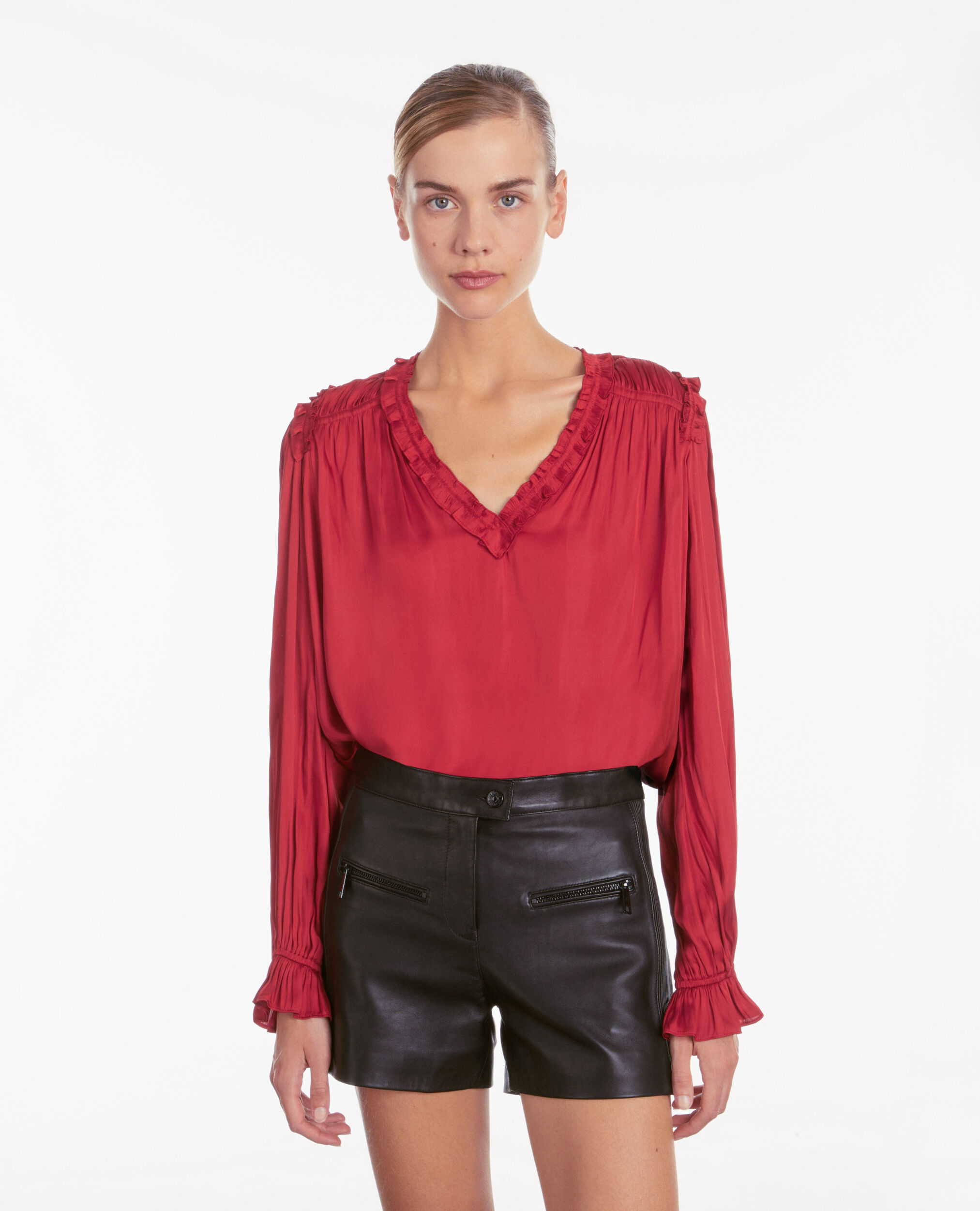 Red top with shirring LIGHT BURGUNDY