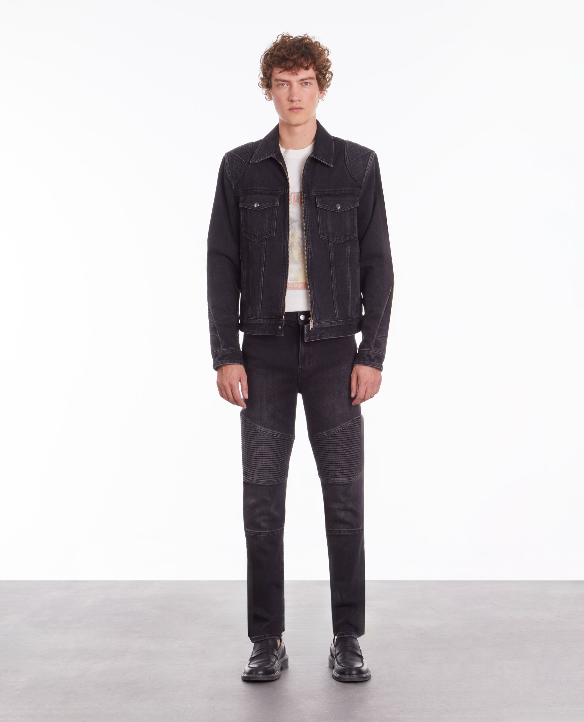 Black denim biker jacket BLACK WASHED
