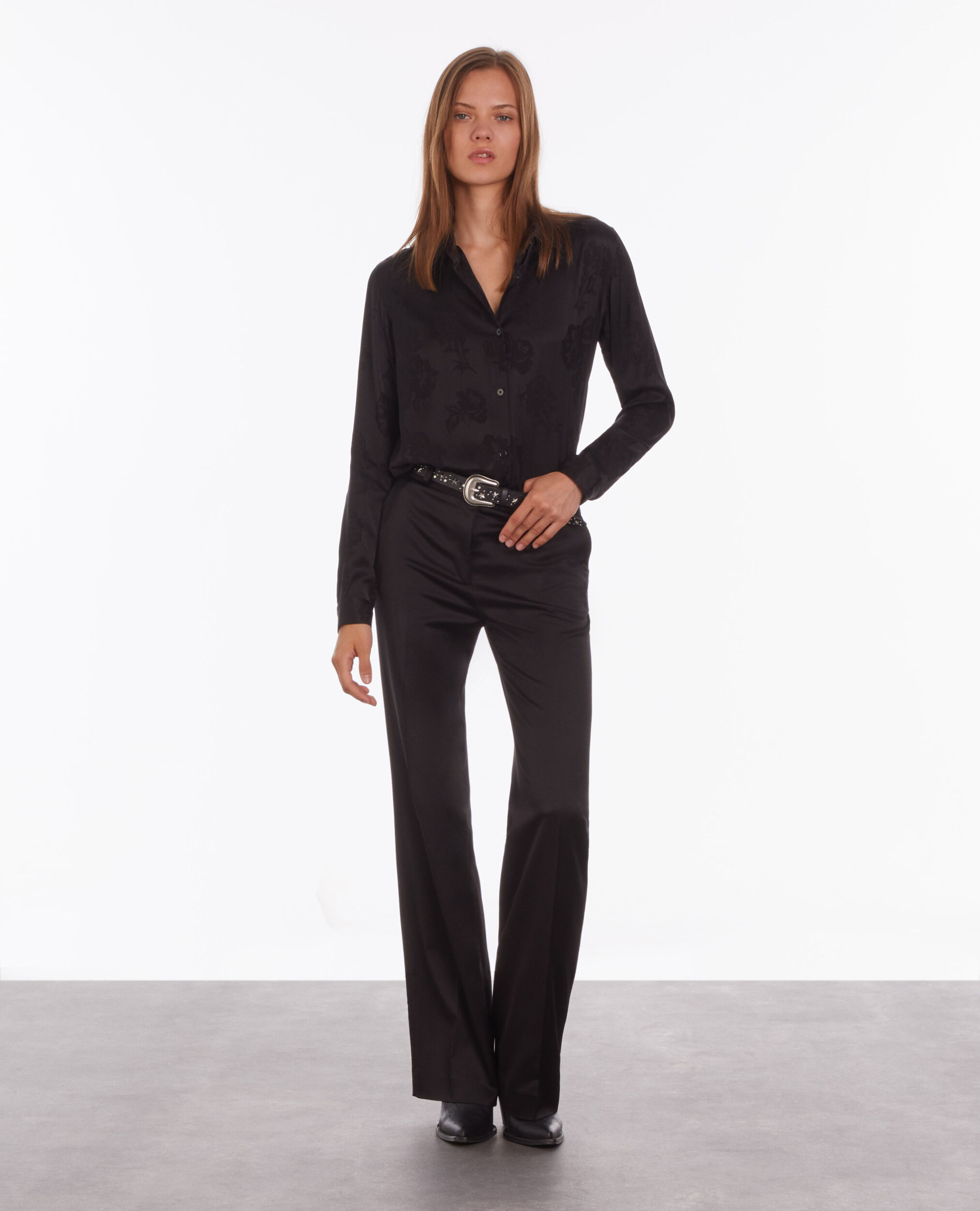 Black floral jacquard shirt BLACK