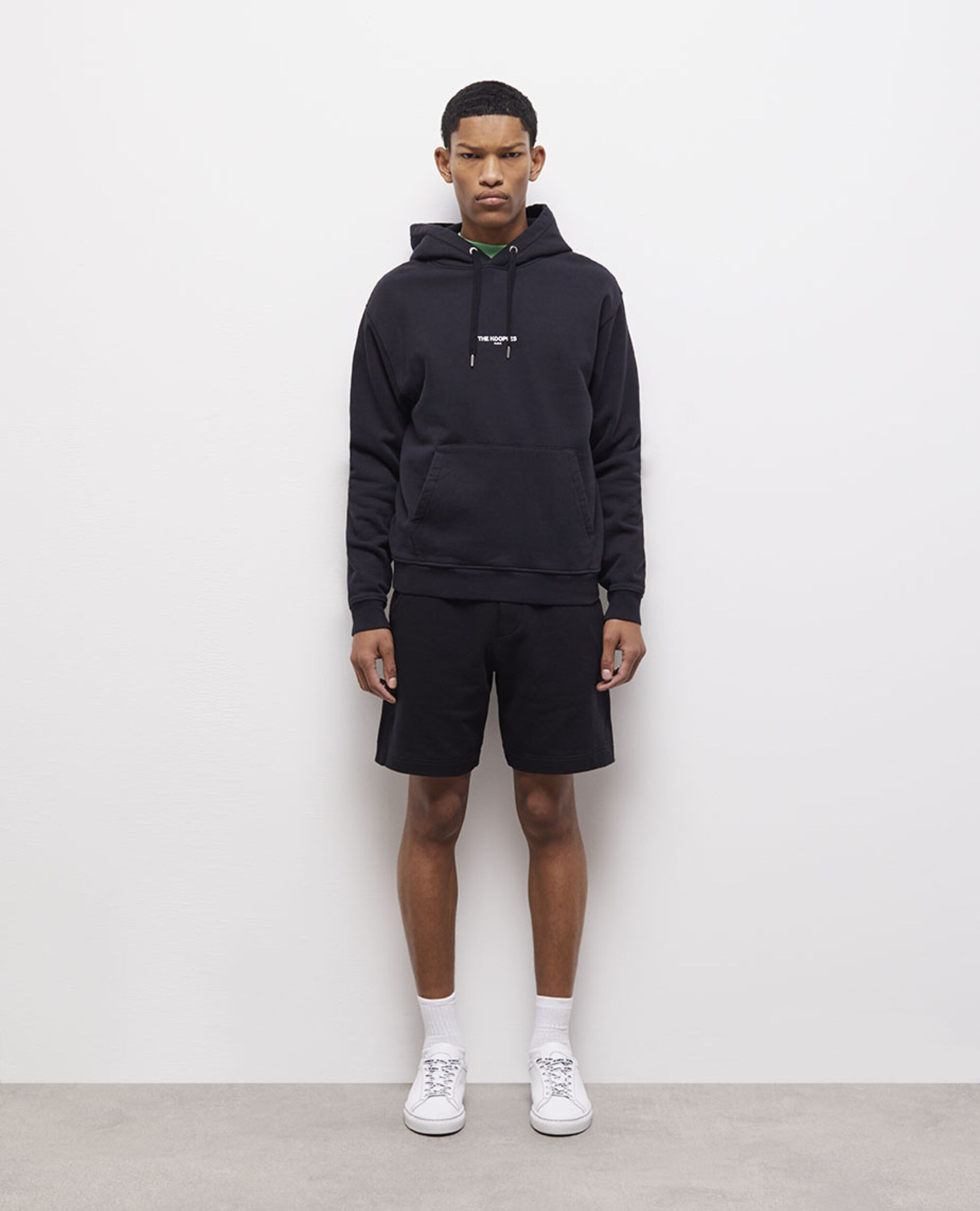 Black hoodie in cotton with printed logo BLACK