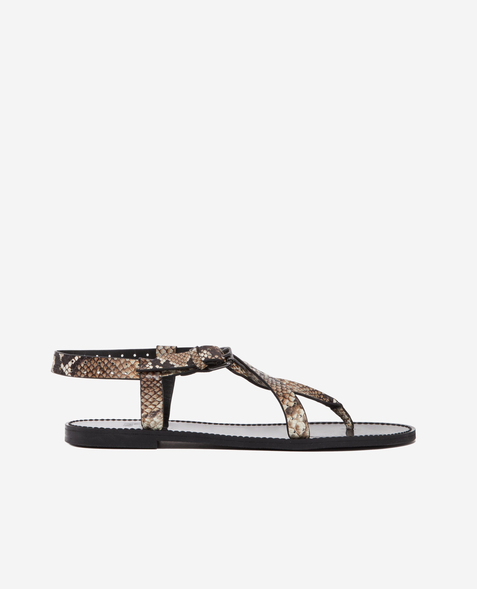 Snakeskin-effect flat leather sandals BEIGE-BROWN