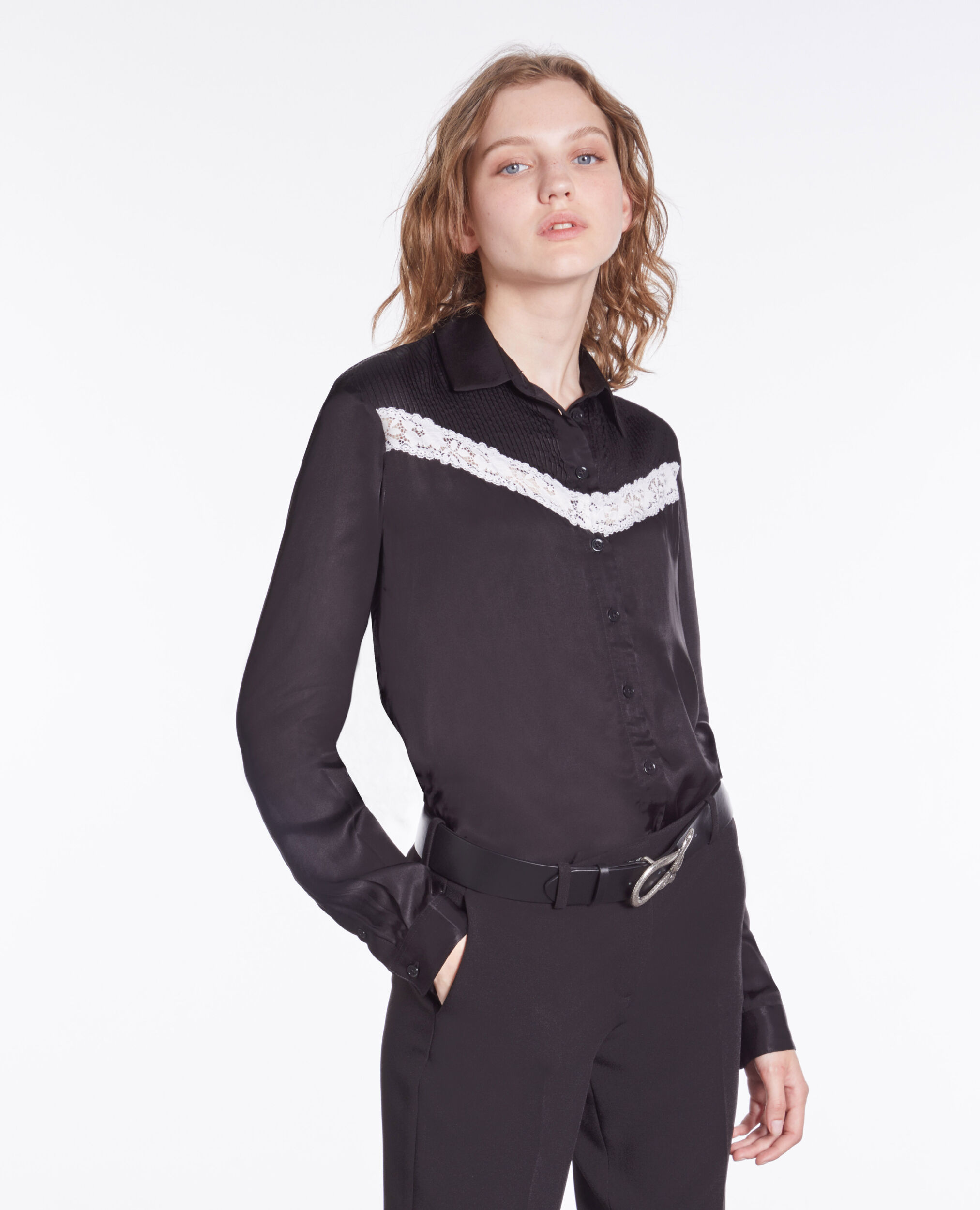 Black shirt with lace detail BLACK