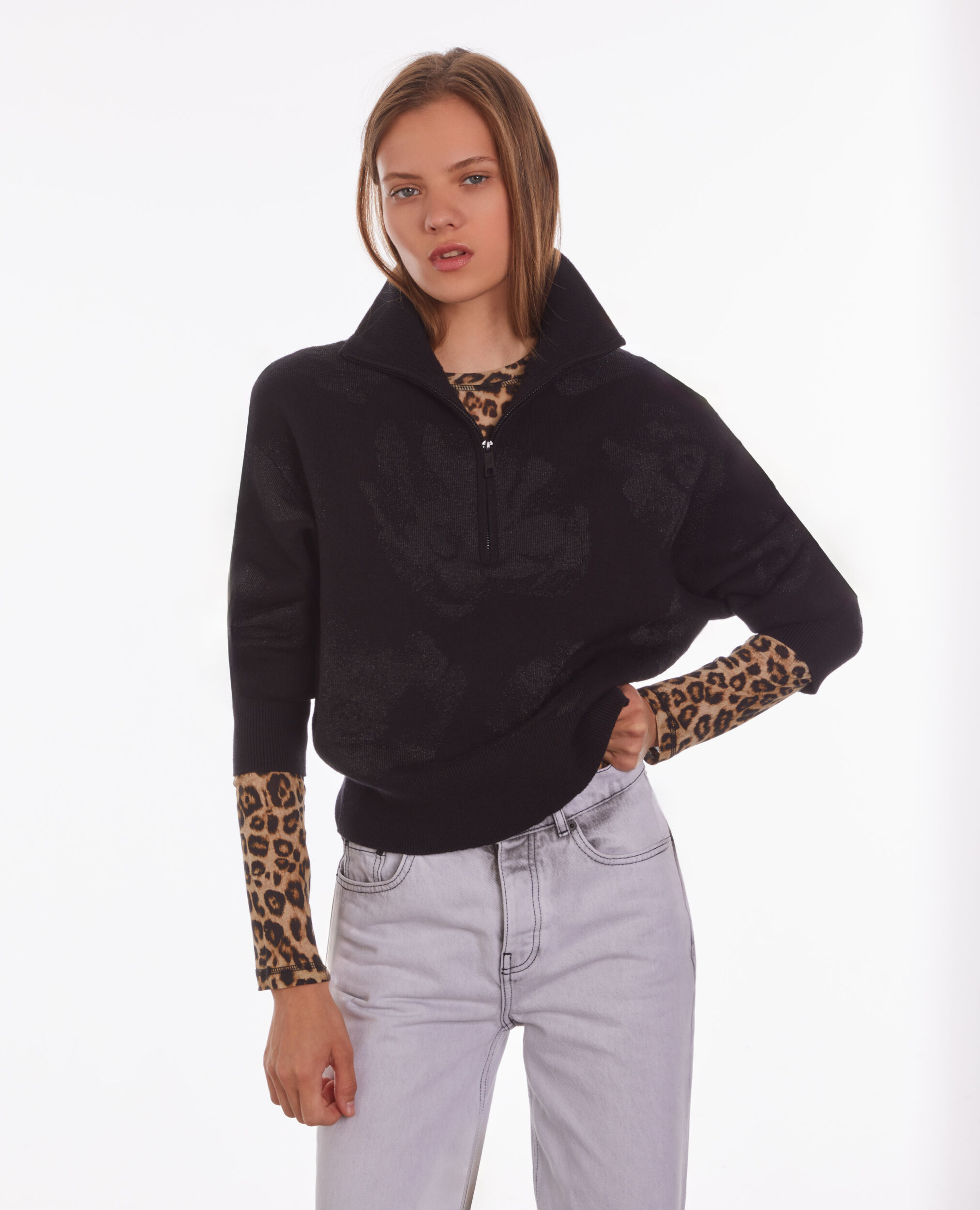 Black wool-blend sweater with lurex patterns BLACK/BLACK