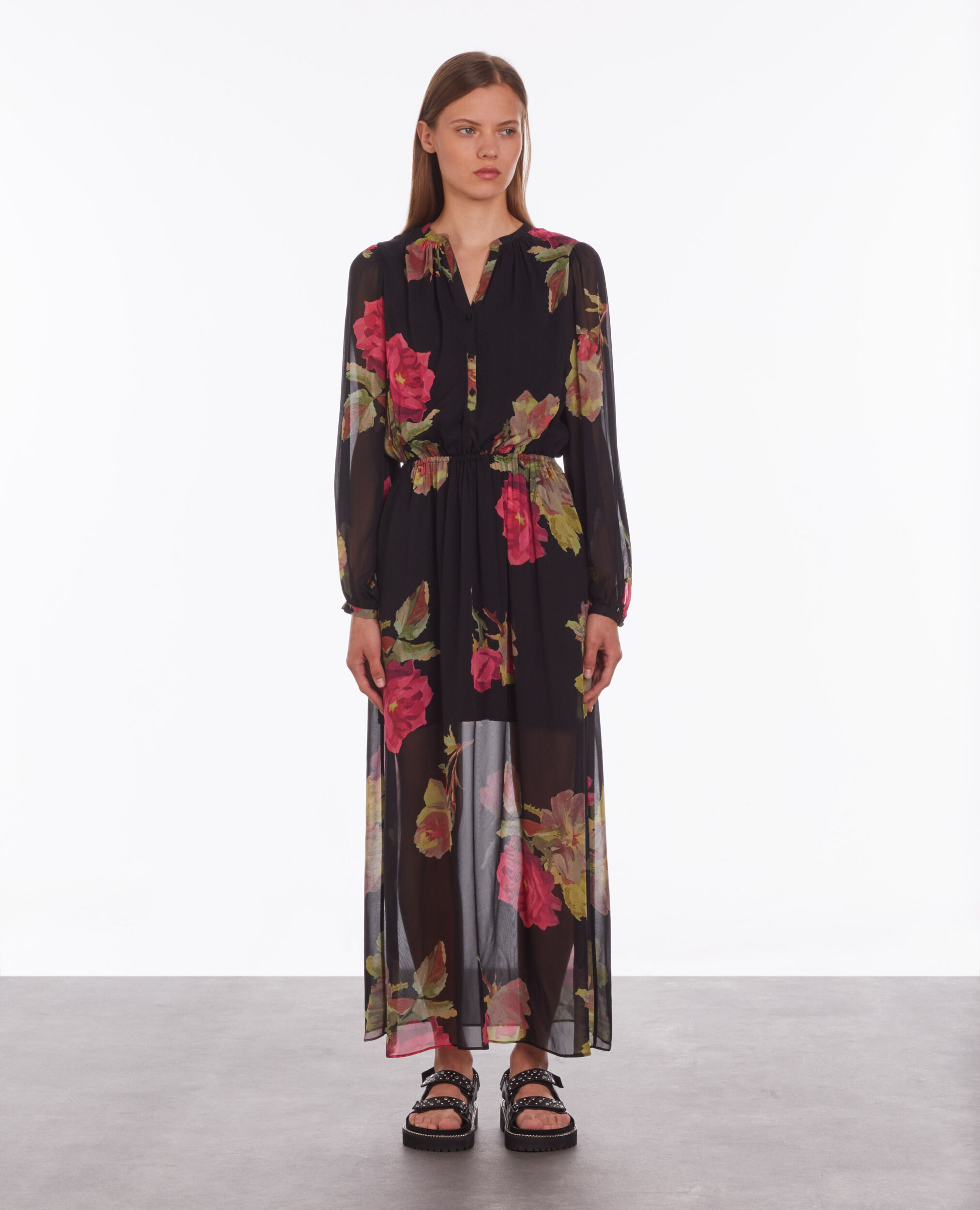 Long printed dress PINK BLACK