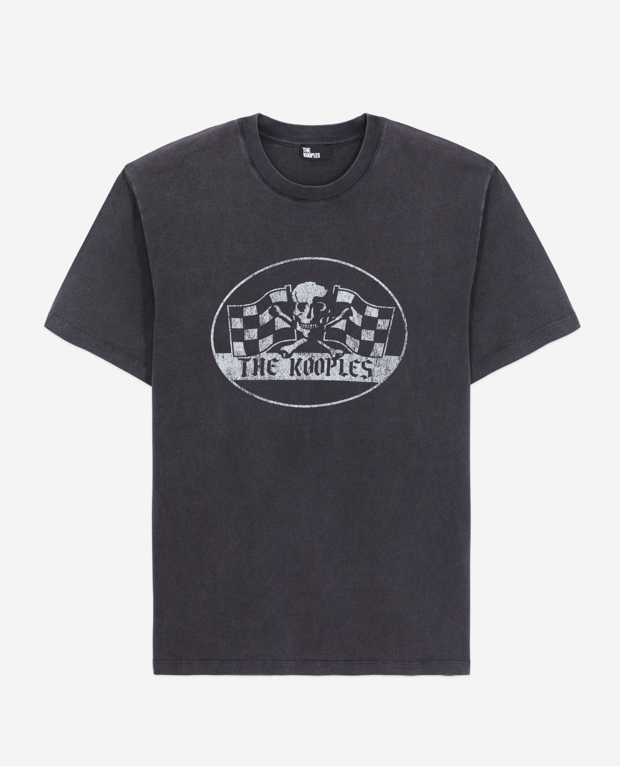 Men's black t-shirt with racing skull serigraphy BLACK WASHED