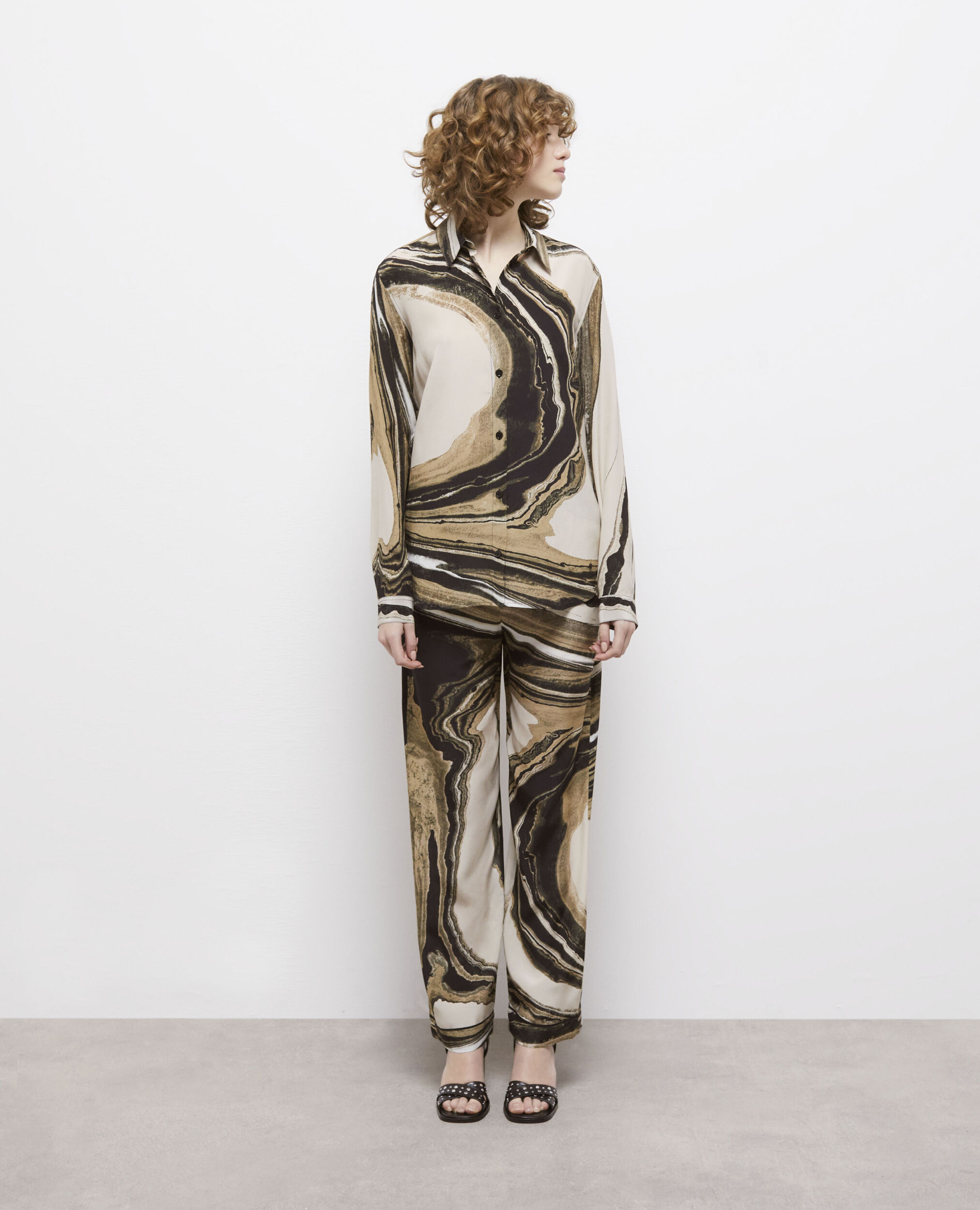 Printed silk shirt BEIGE-BROWN