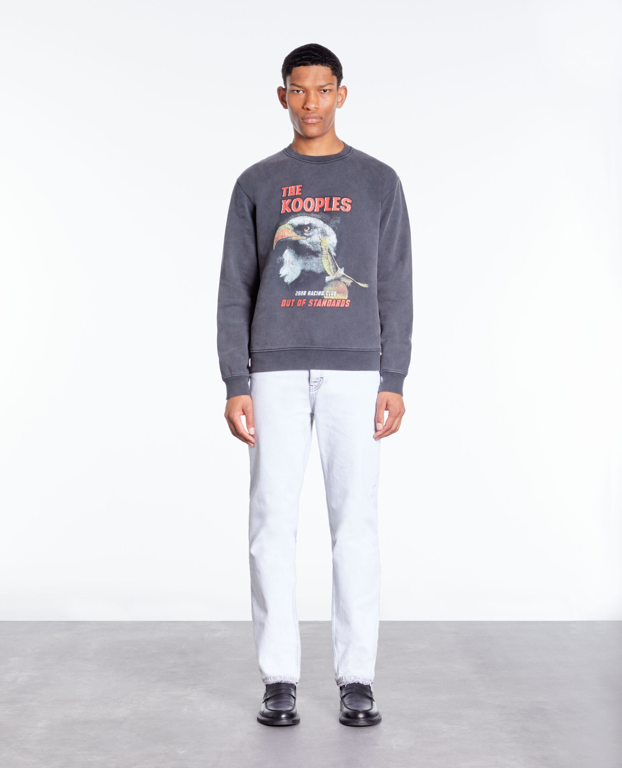 Black sweatshirt with Eagle serigraphy BLACK WASHED