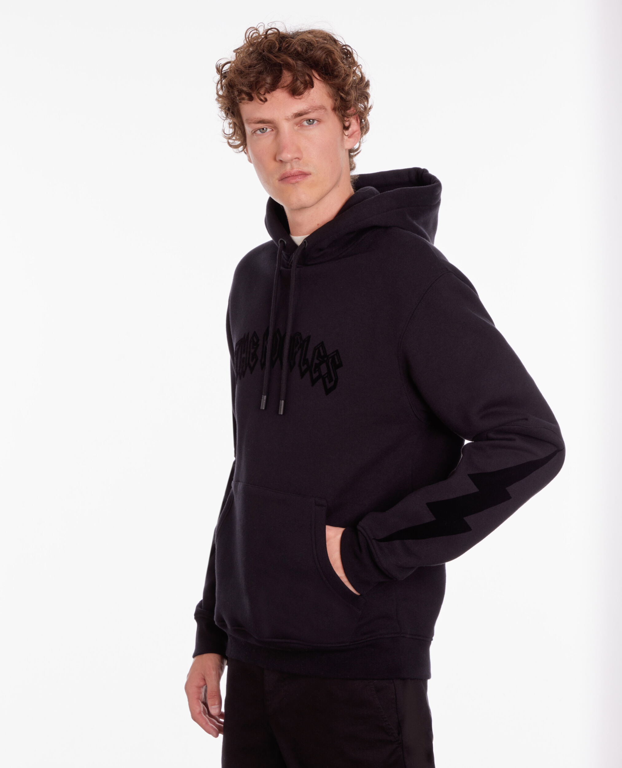 Black hoodie with flocking BLACK