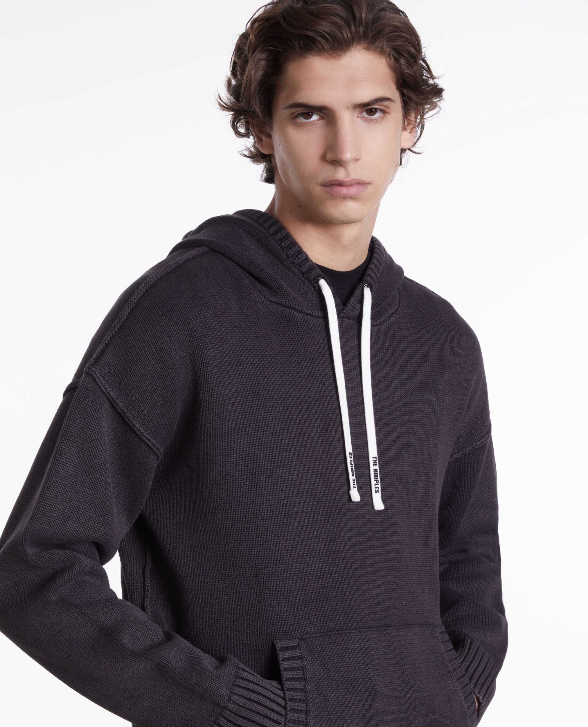 Black cotton and wool hooded sweater BLACK WASHED