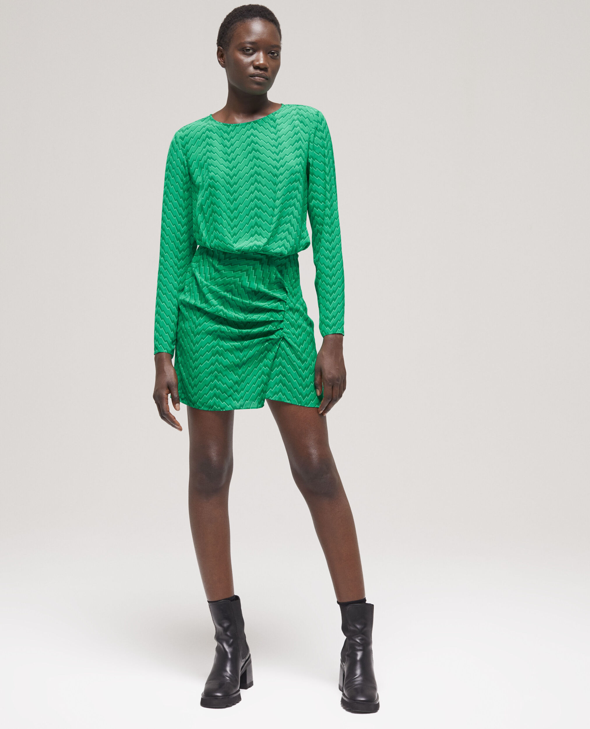 Short printed green dress GREEN