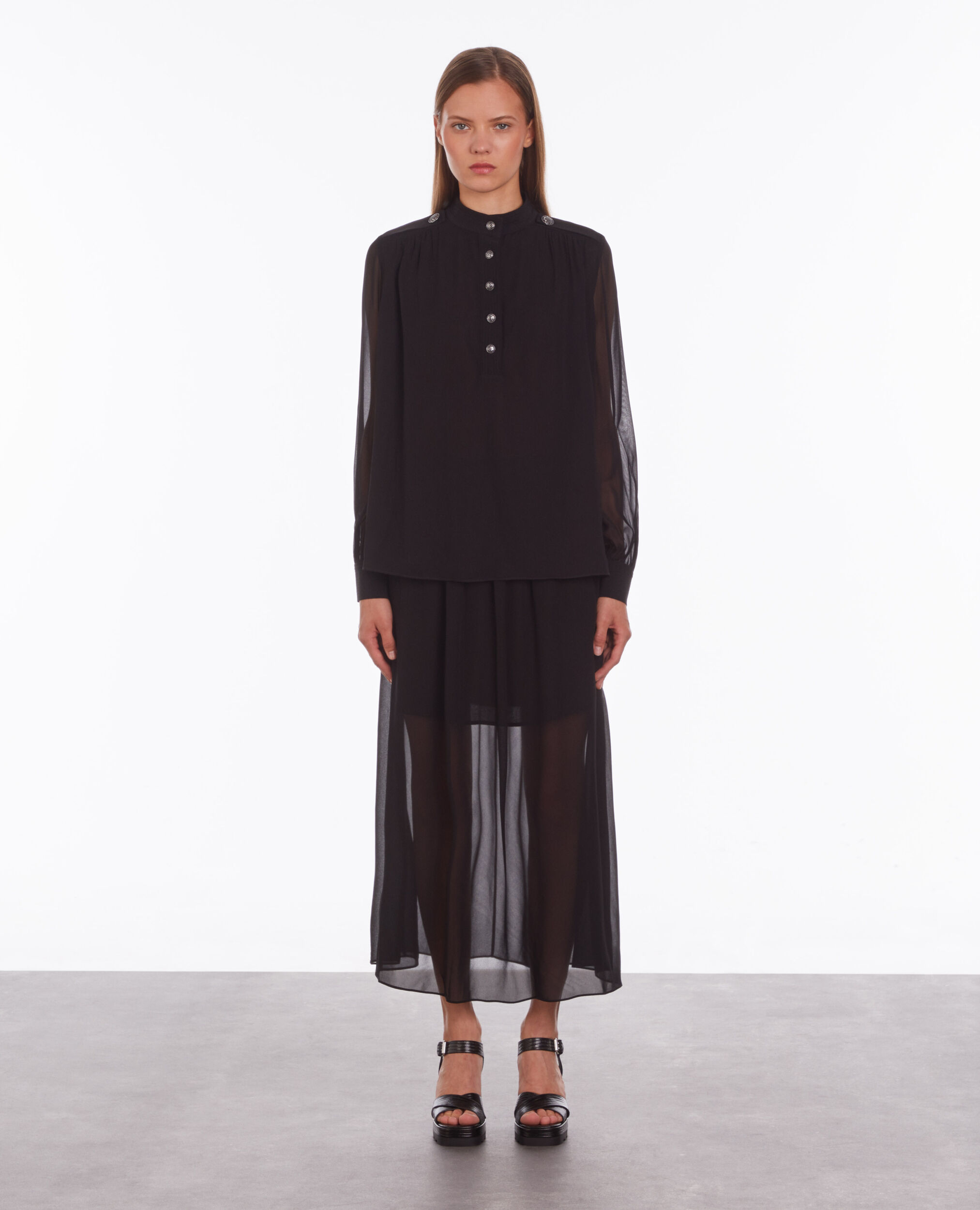 Black top with bijou buttons BLACK