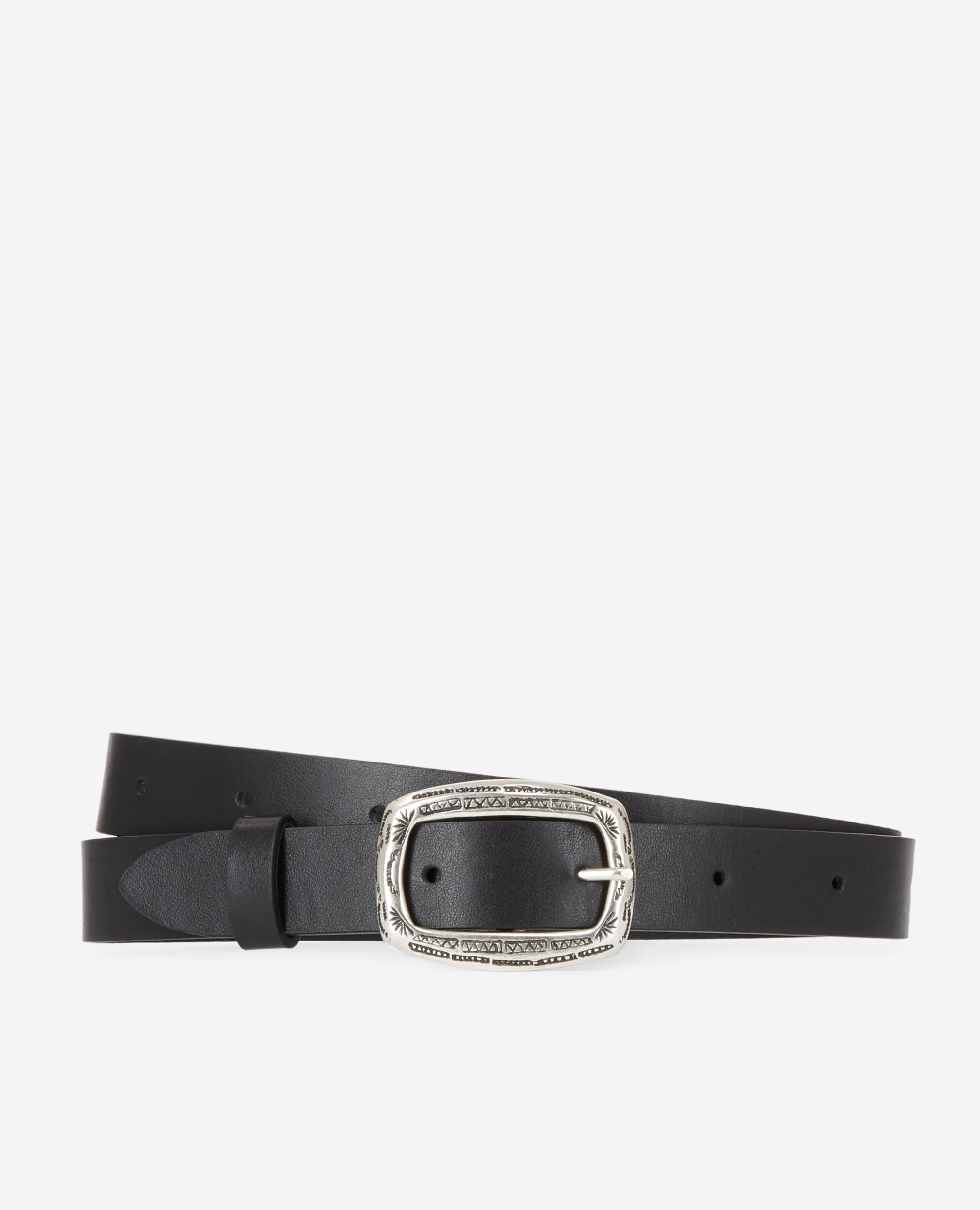 Thin black leather belt with rectangular buckle BLACK