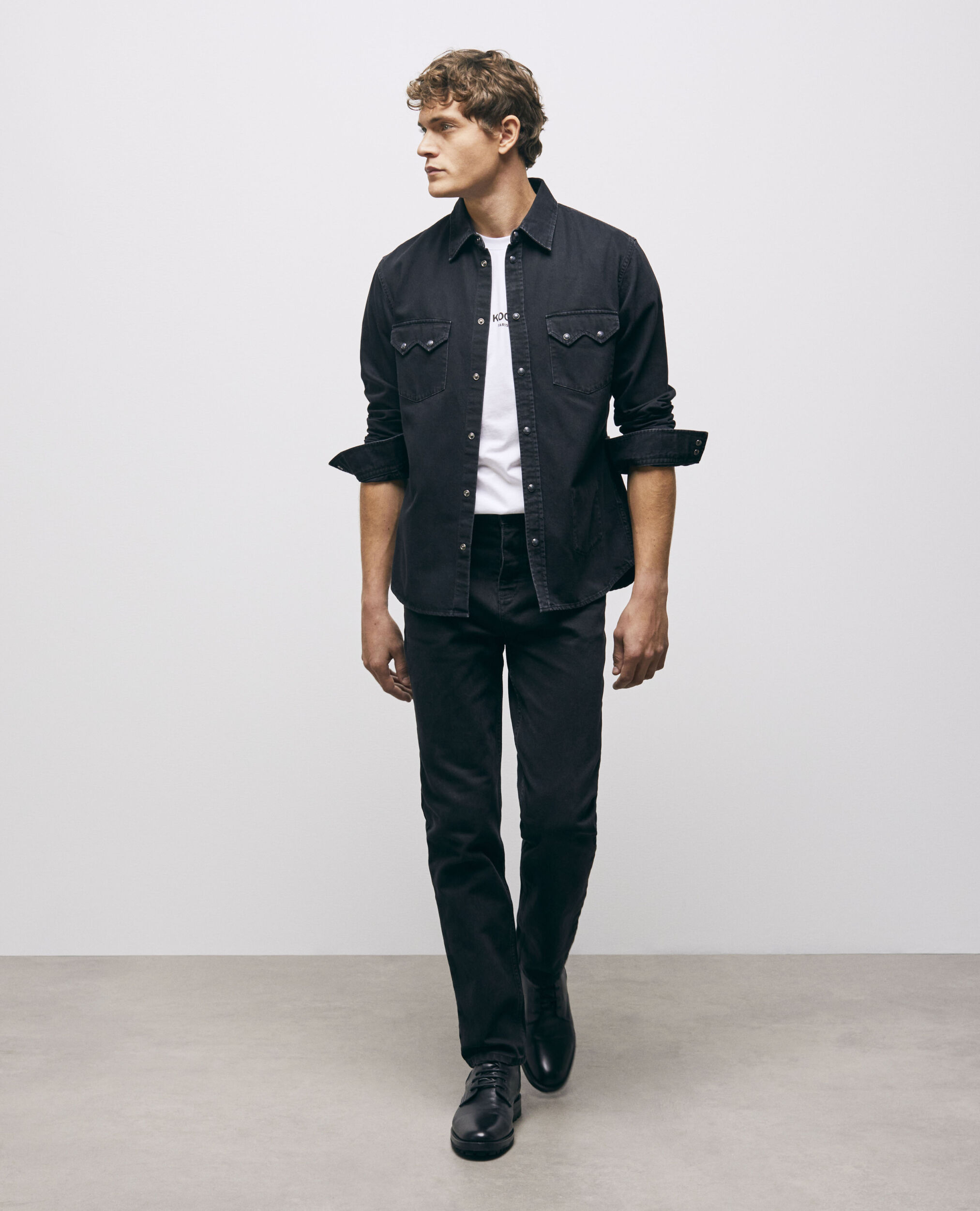 Black classic collar denim shirt BLACK WASHED