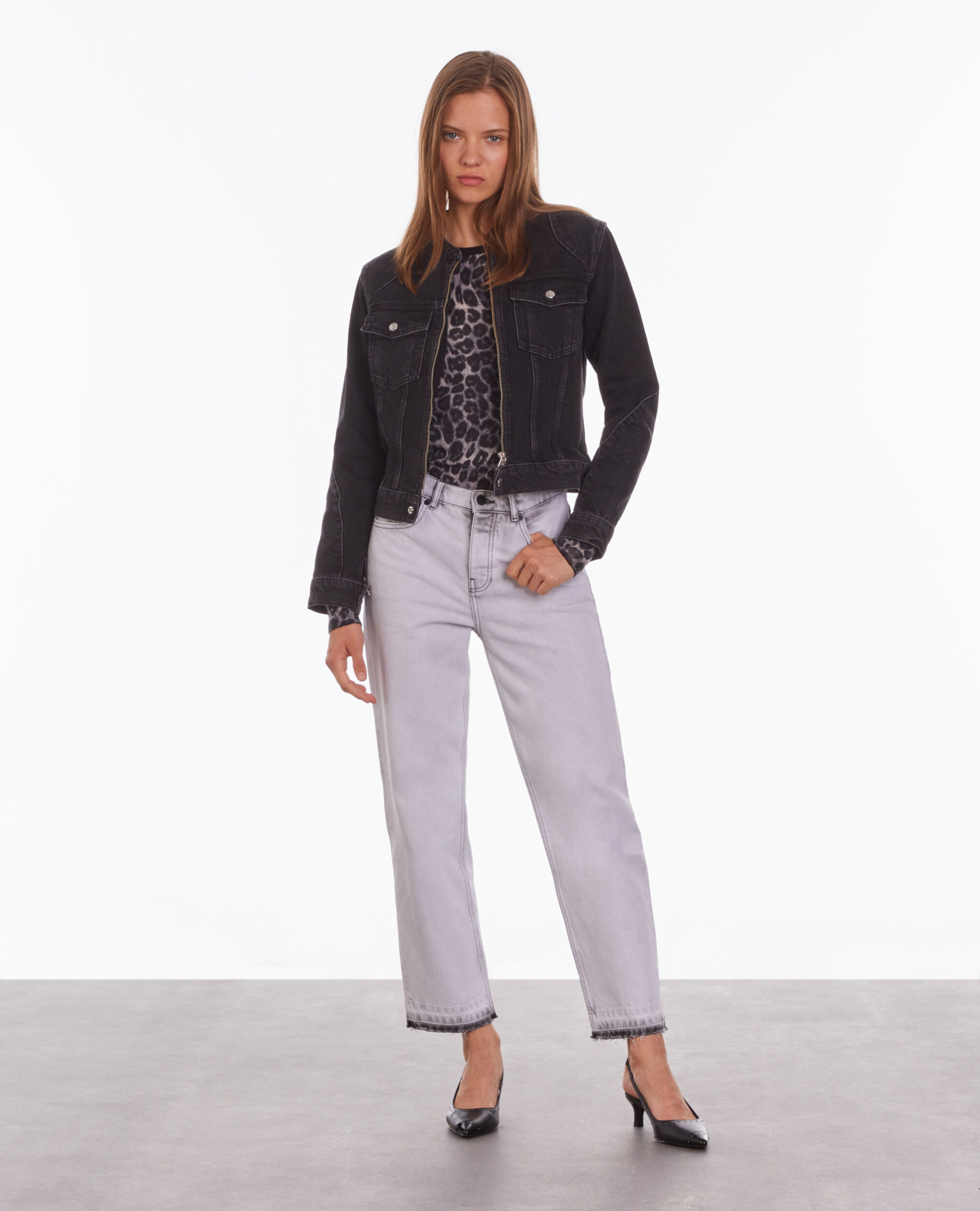 Black denim biker jacket BLACK WASHED