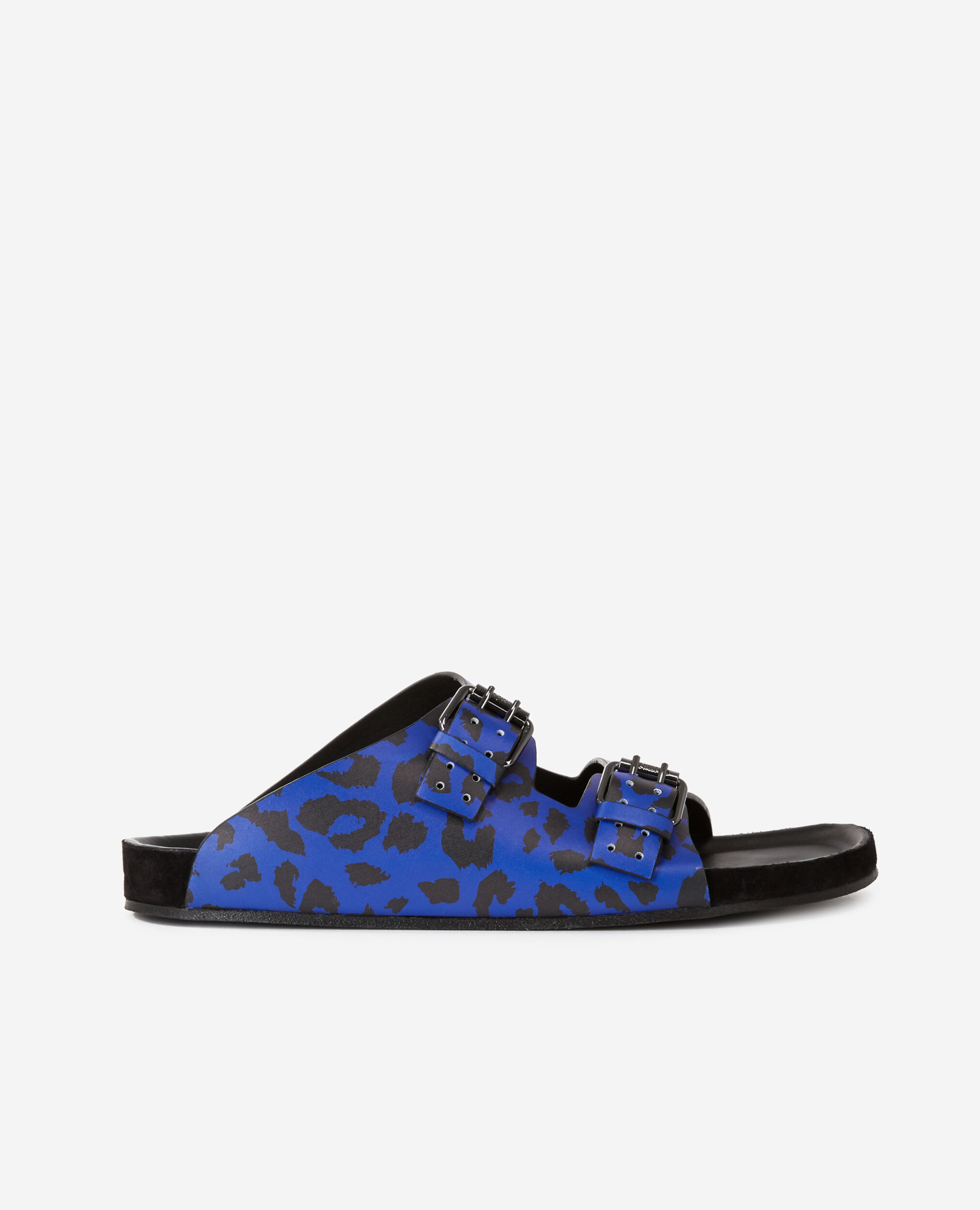Blue leather leopard-print sandals BLUE