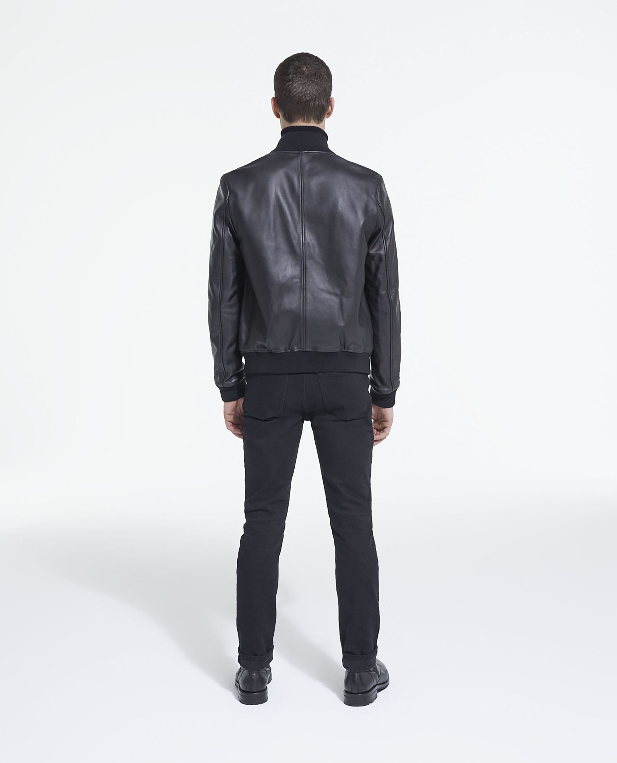 Leather jacket with leopard print lining BLACK