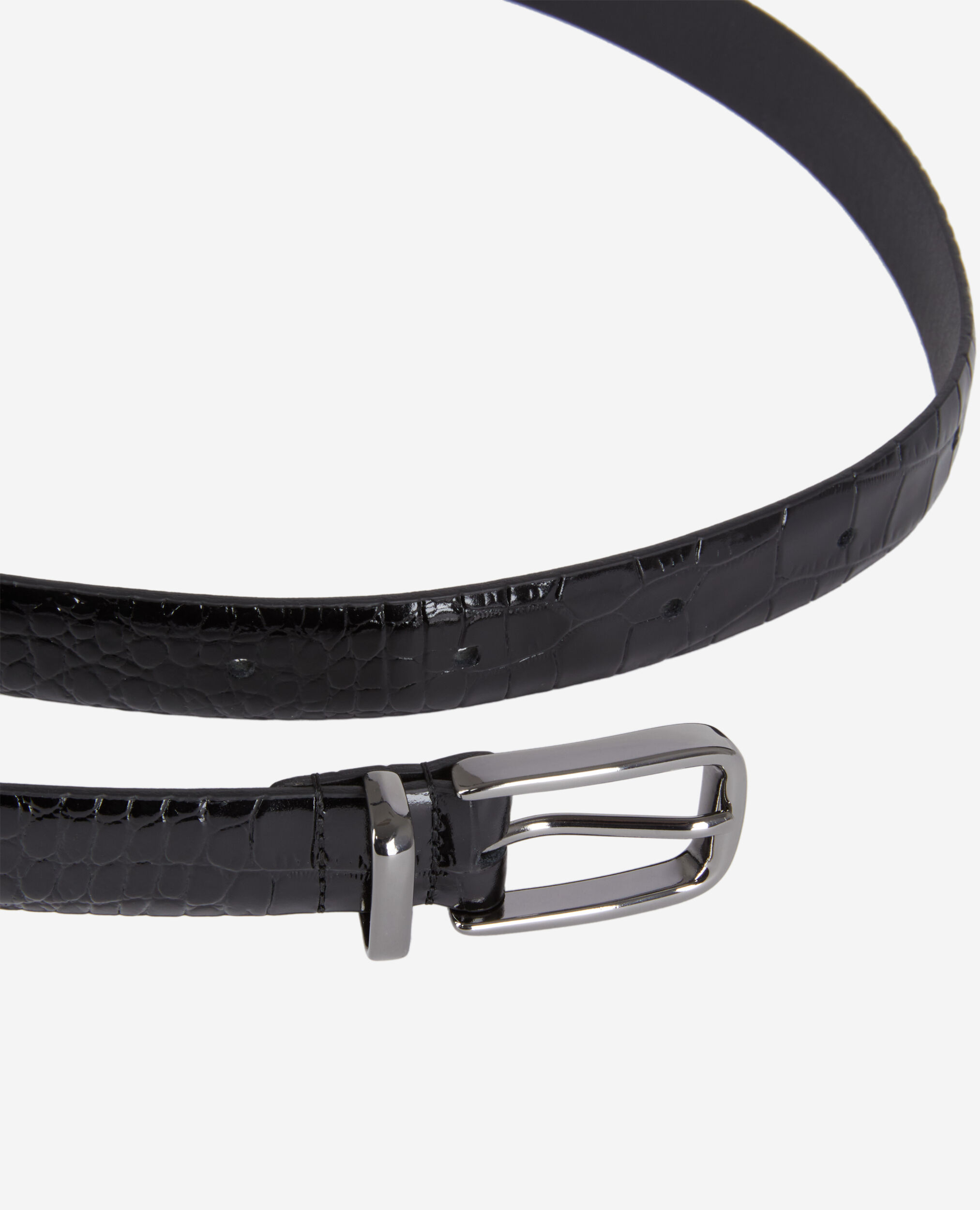 Black crocodile-effect leather belt BLACK
