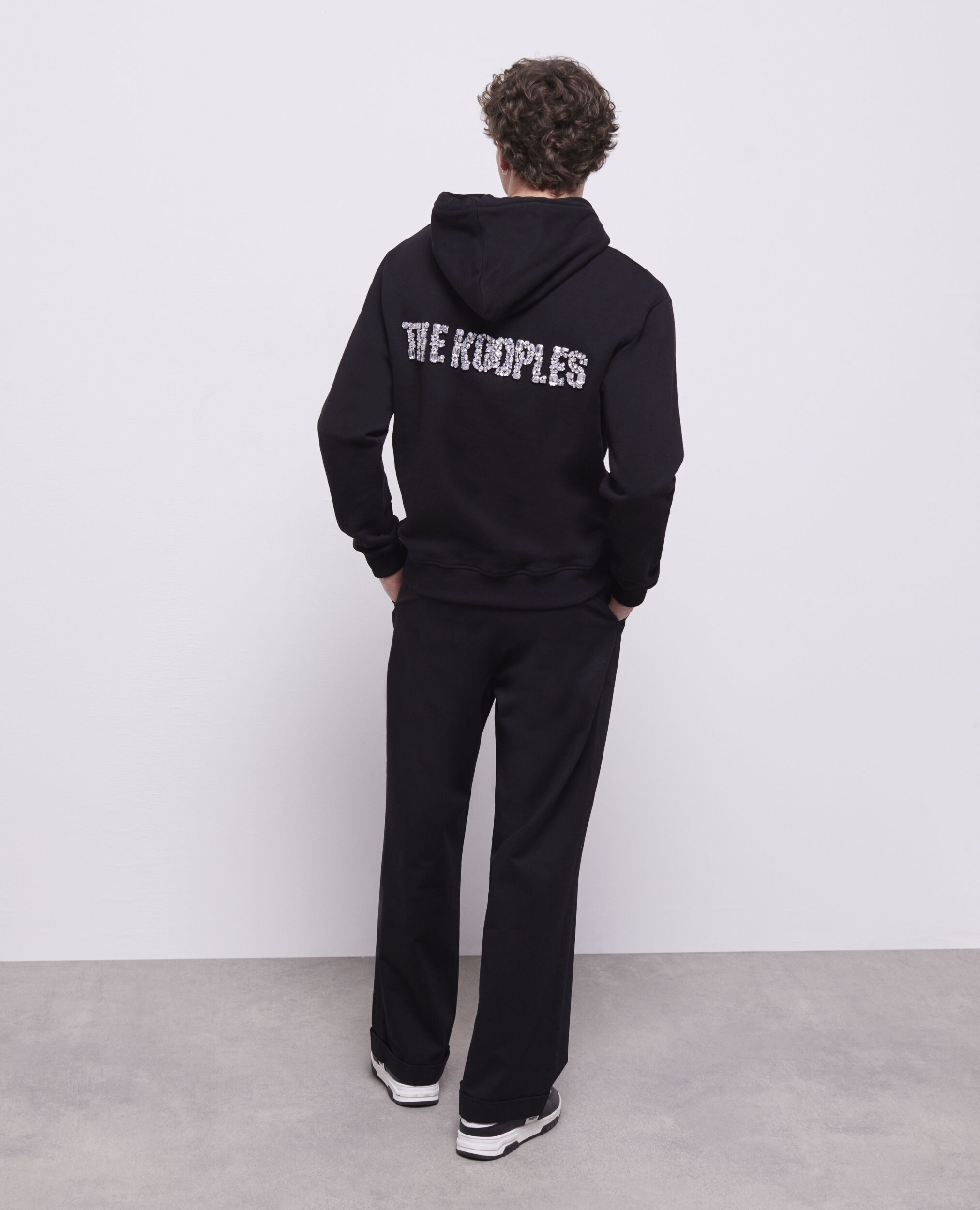 Logo black sweatshirt with rhinestones BLACK